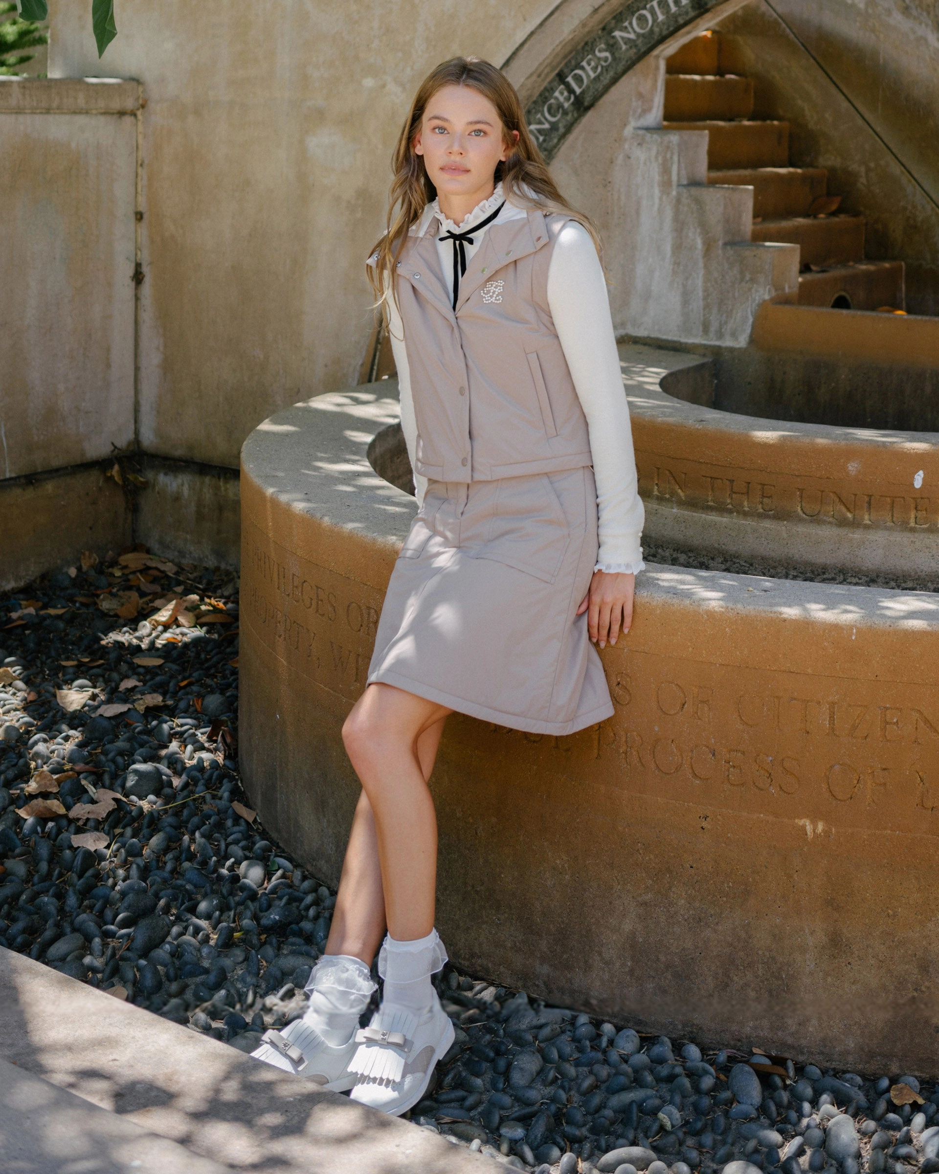 Soft Outfit Padded flare Mid Length skirt -Cocoa