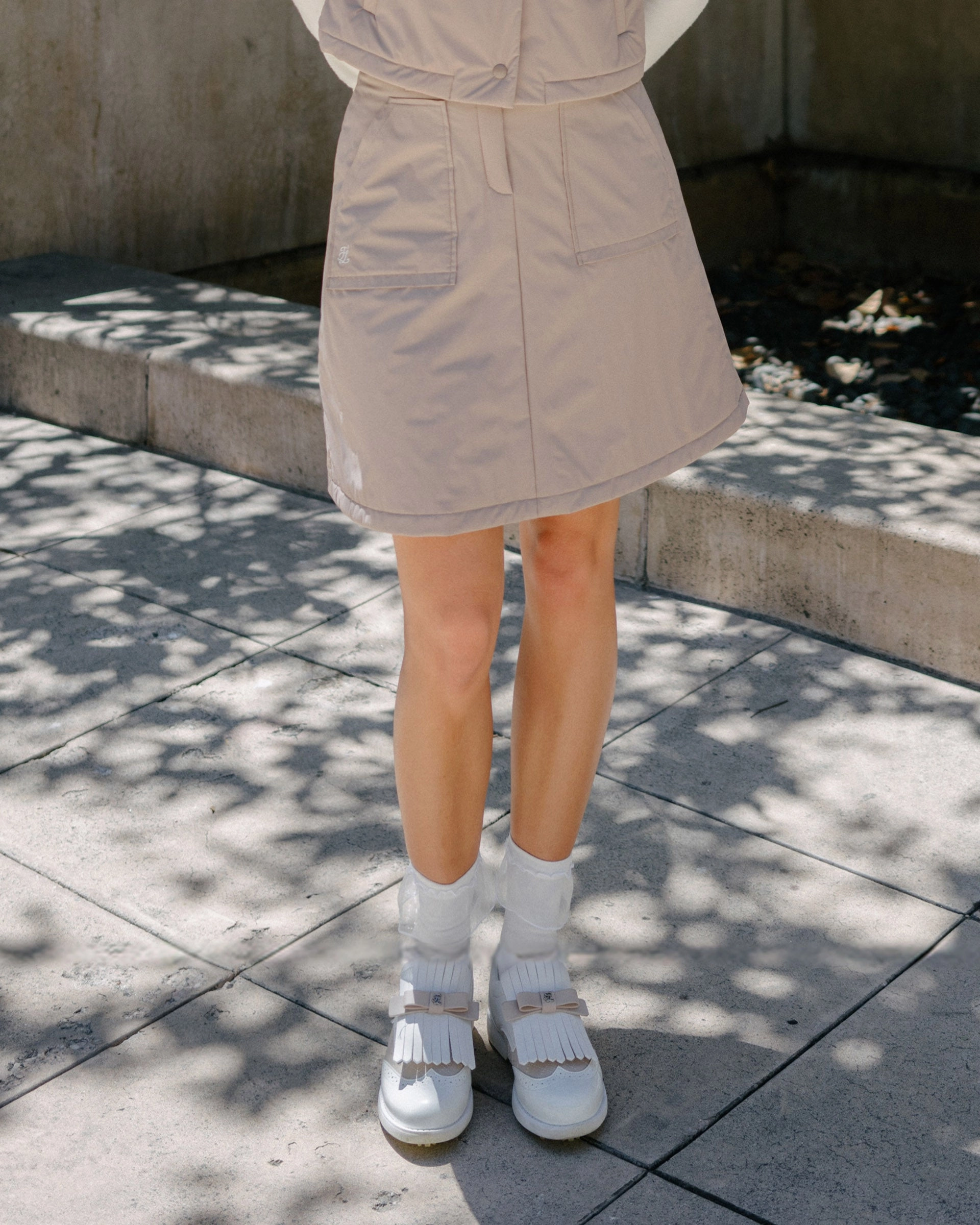 Simple Styling Padded flare Mid Length skirt -Cocoa