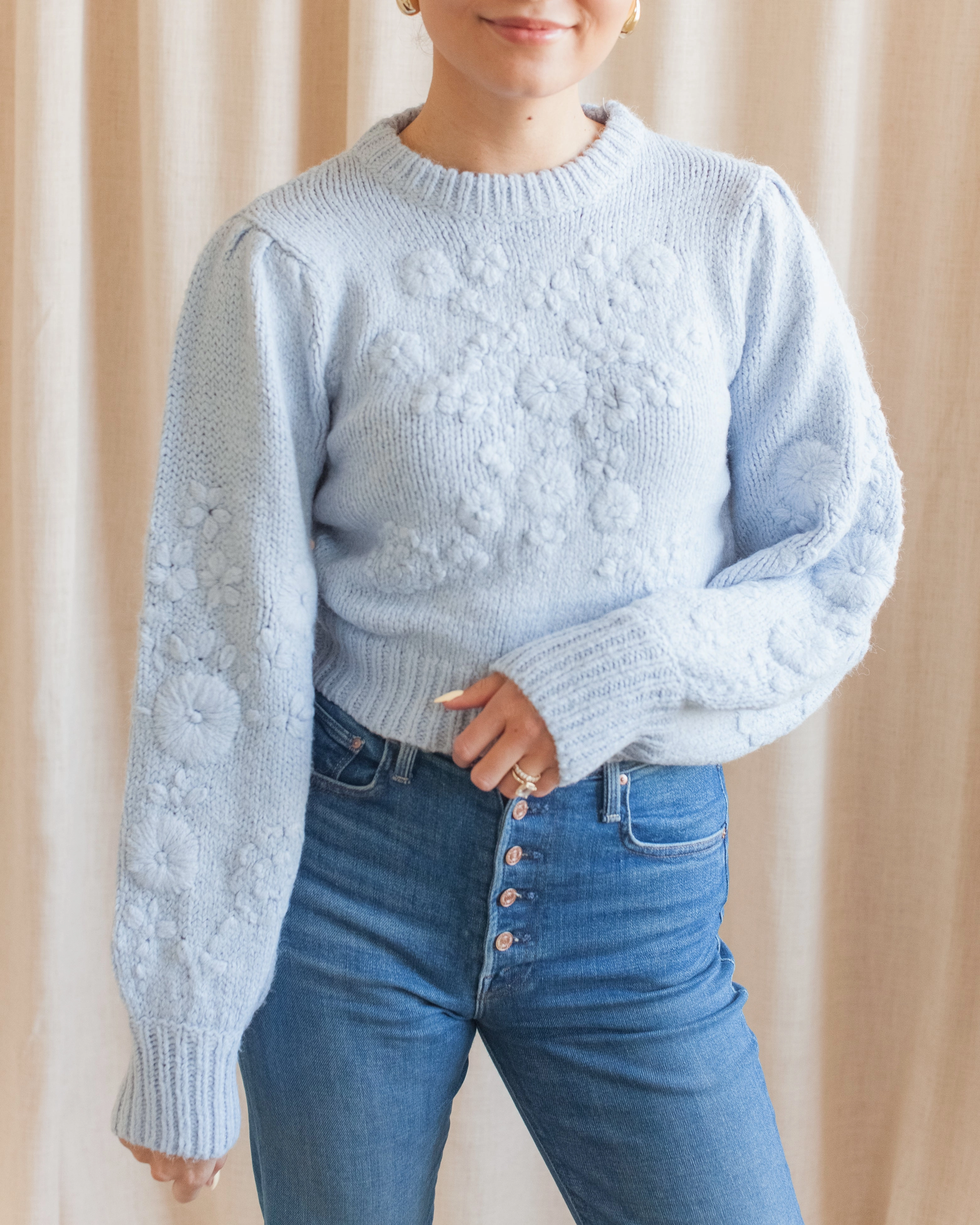 ShrinkResistant Weave Casual Comfort Camila Embroidered Floral Sweater