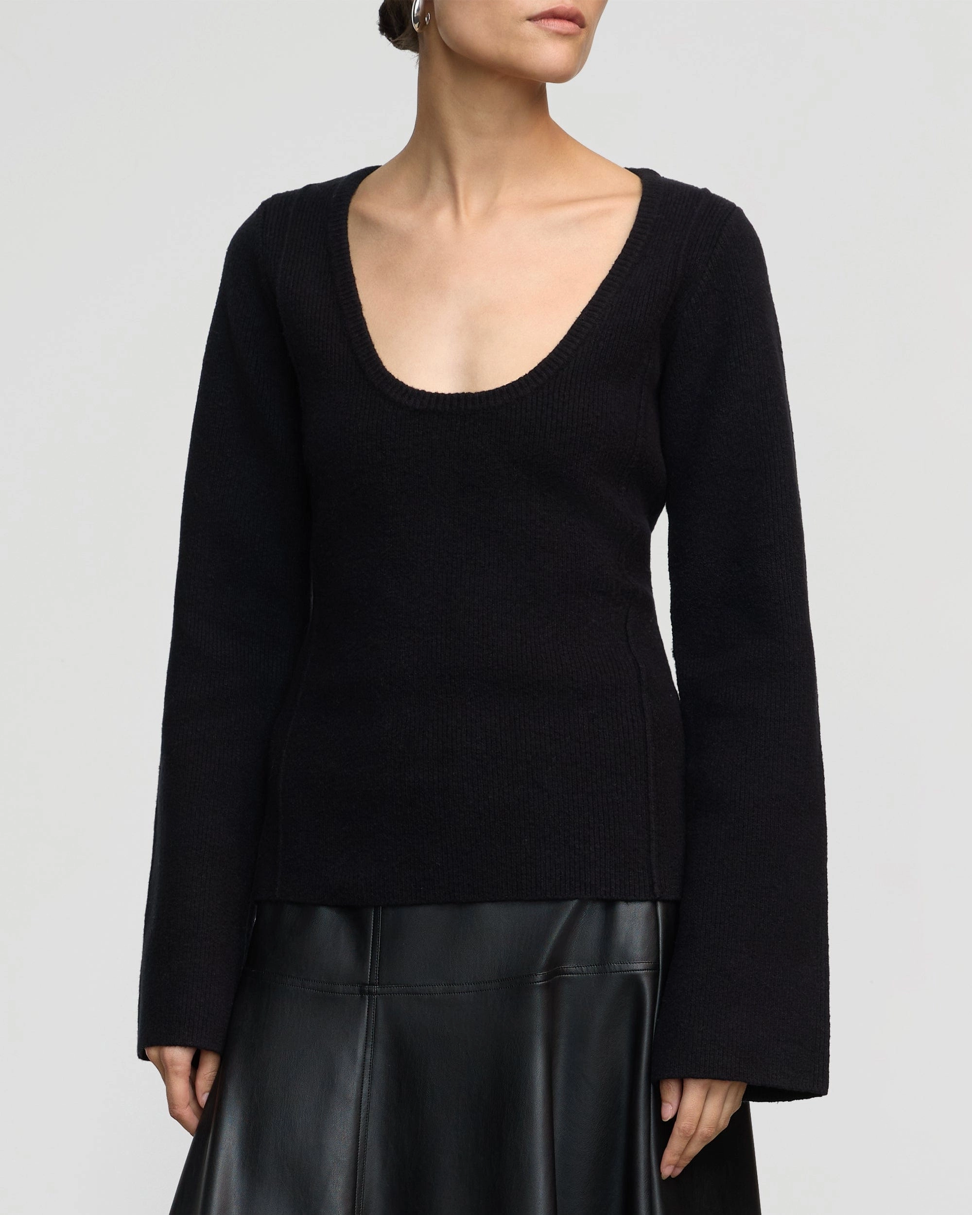 Camilla Seam-Detail Scoop-Neck Sweater HeatRegulating Microfiber Blended Fabric