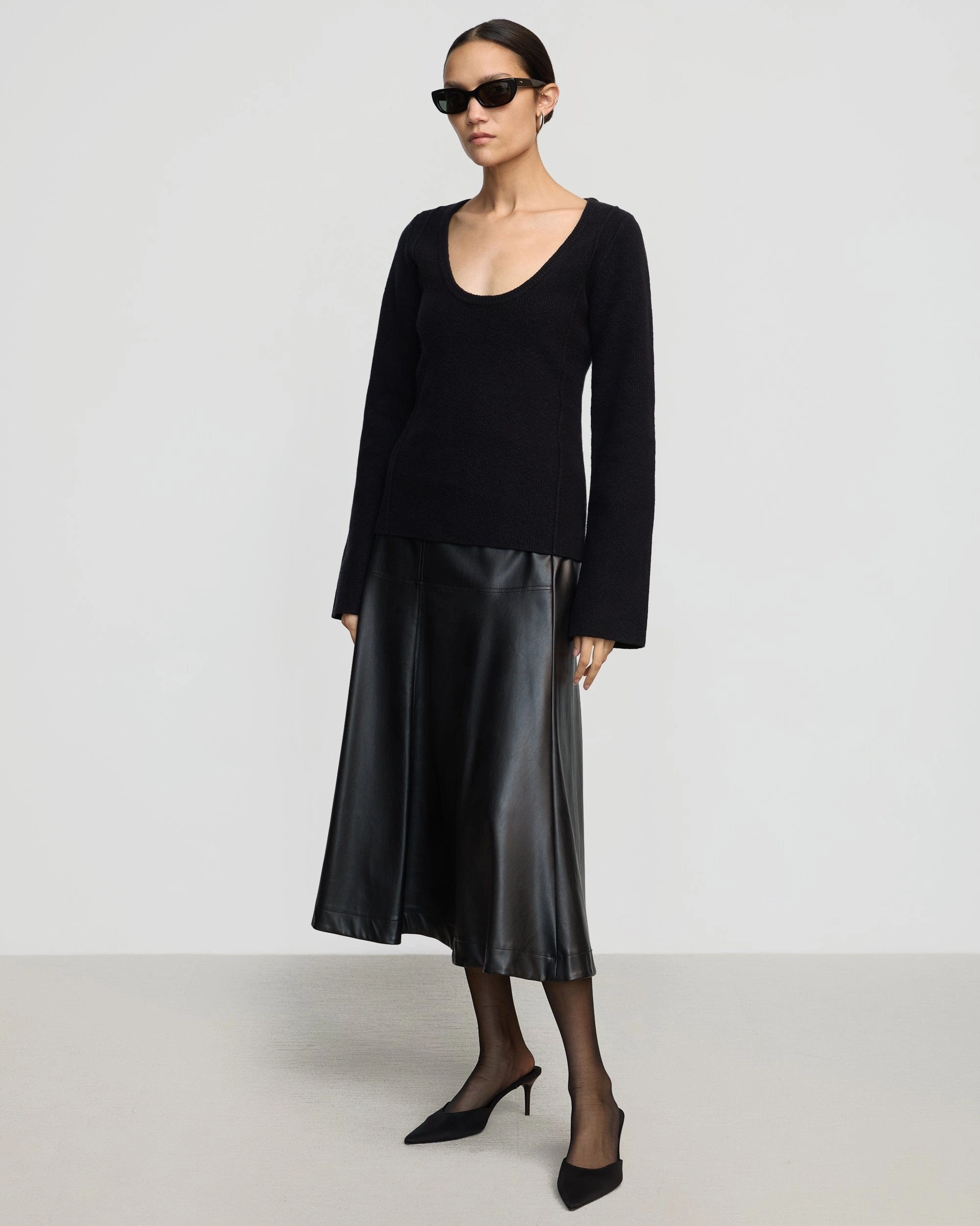 Ribbed Trim Details Camilla Seam-Detail Scoop-Neck Sweater