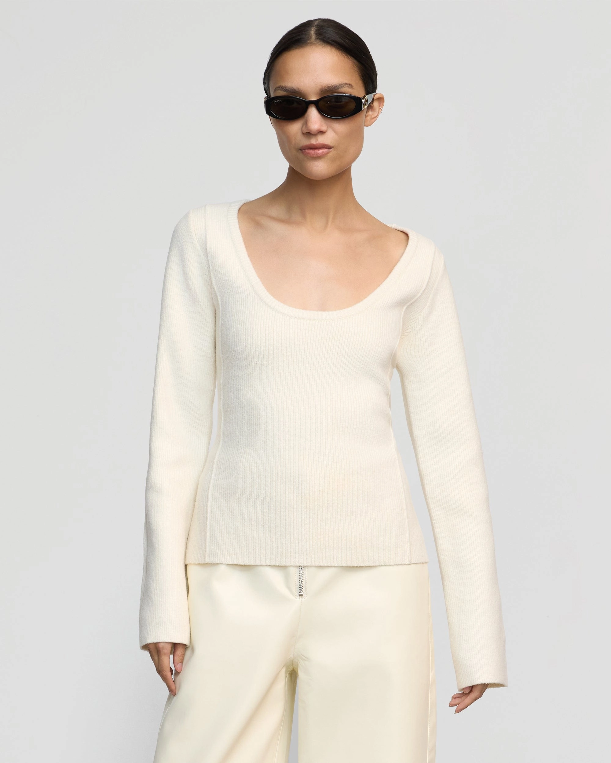 Camilla Seam-Detail Scoop-Neck Sweater NonPill Surface Treatment