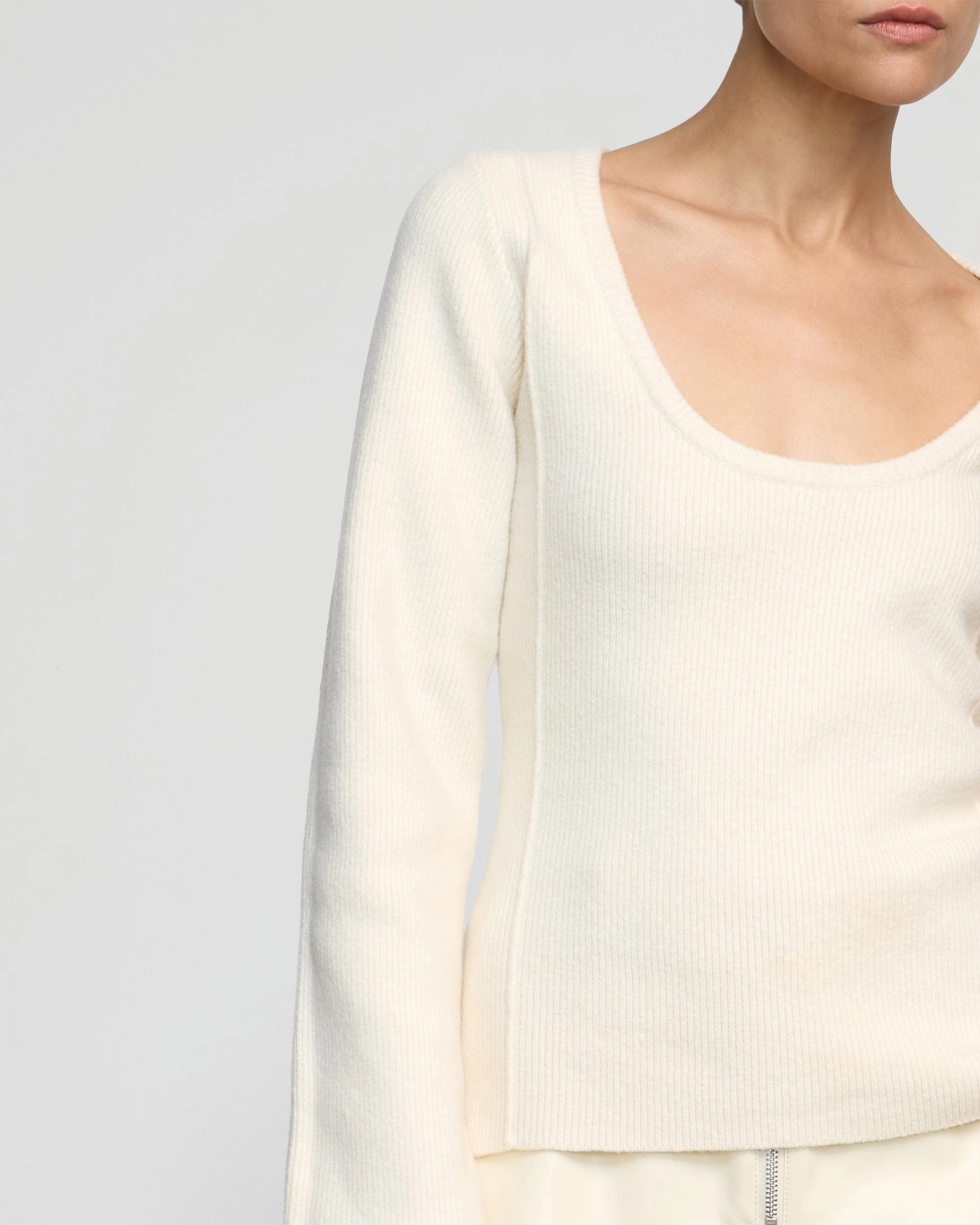 Camilla Seam-Detail Scoop-Neck Sweater Tencel Cotton Hybrid Weave