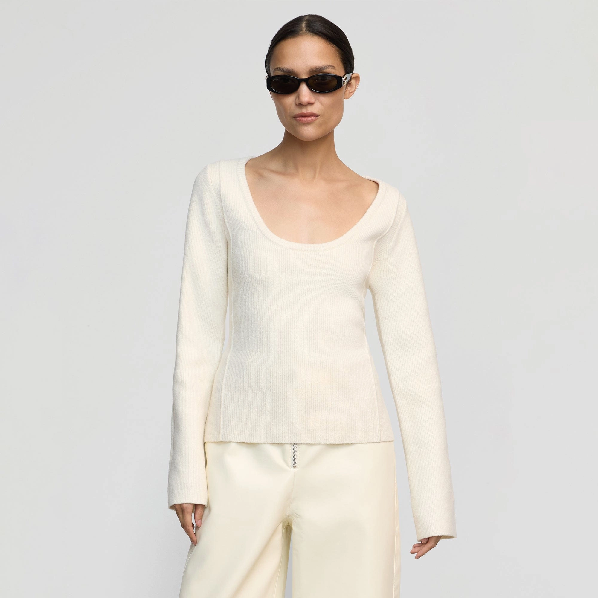 Soft Brushed Finish Camilla Seam-Detail Scoop-Neck Sweater