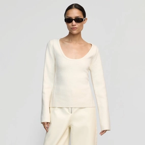 Soft Brushed Finish Camilla Seam-Detail Scoop-Neck Sweater