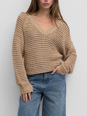 Layered Ventilation Design Camille Crochet Sweater Latte