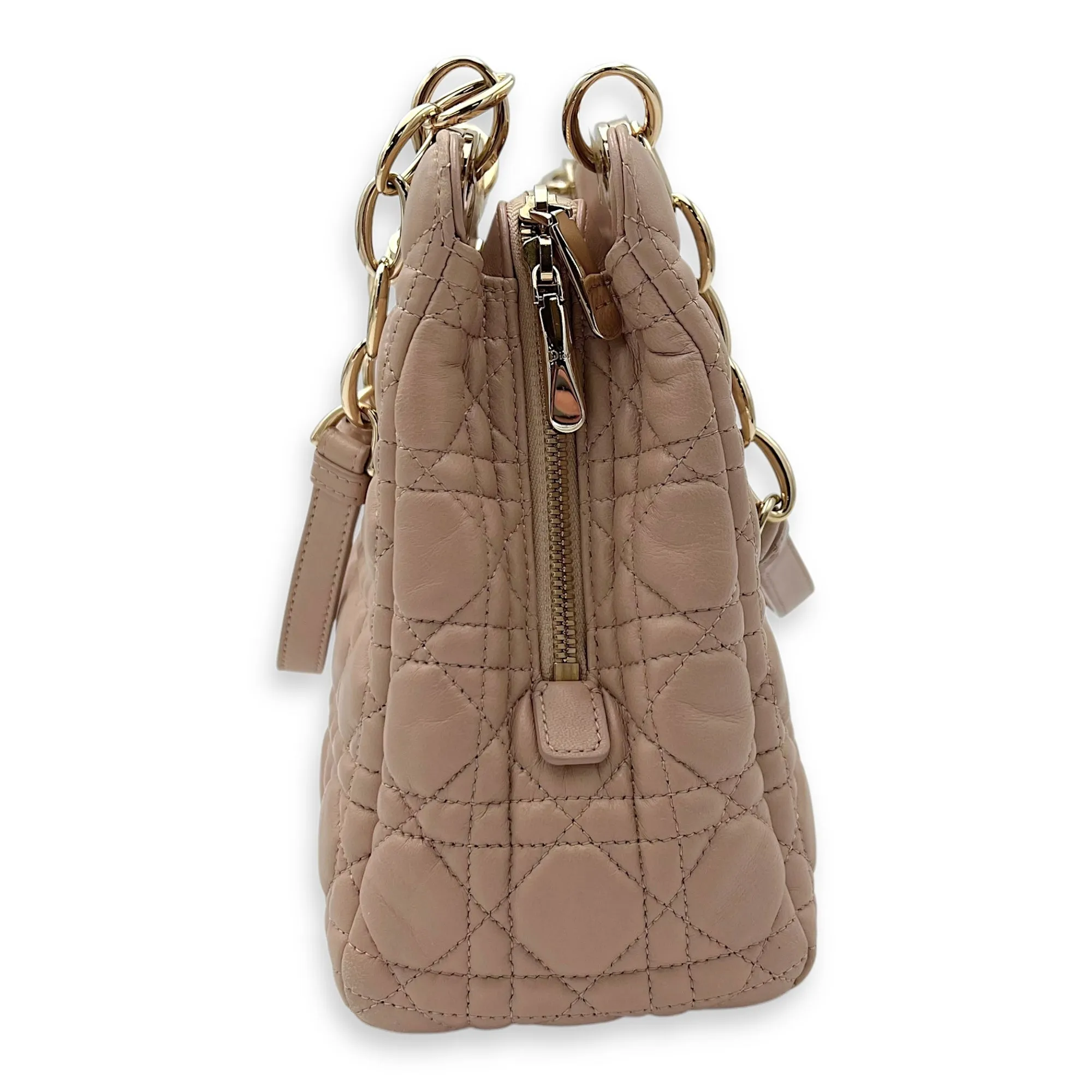 Cannage Tote Bag Beige in Lambskin, Gold hardware