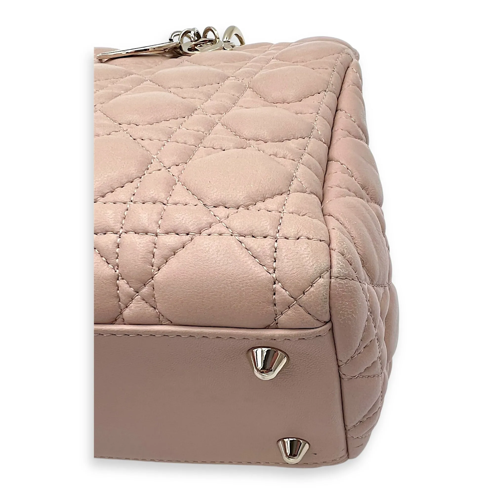 Cannage Tote Bag Beige in Lambskin, Gold hardware