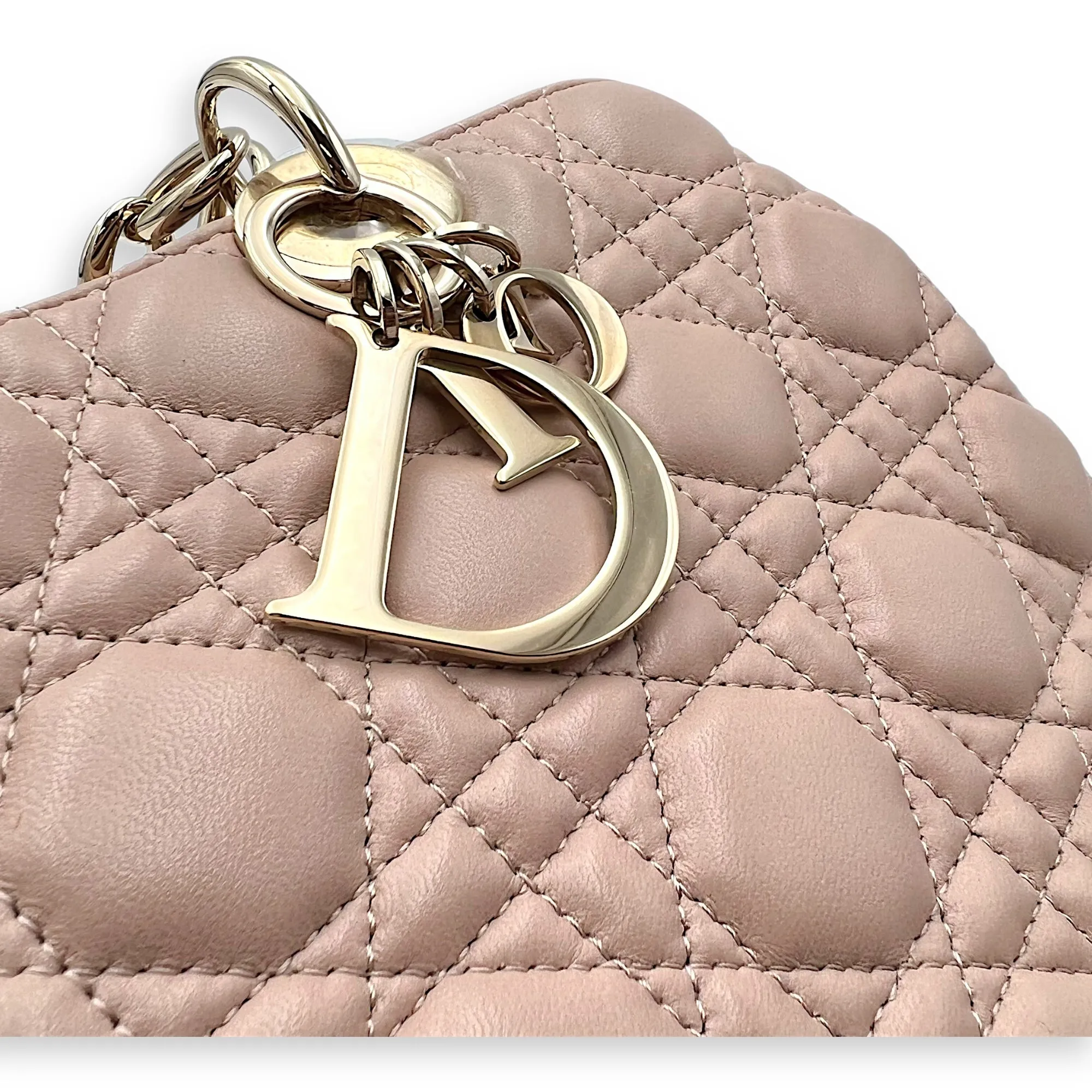Cannage Tote Bag Beige in Lambskin, Gold hardware