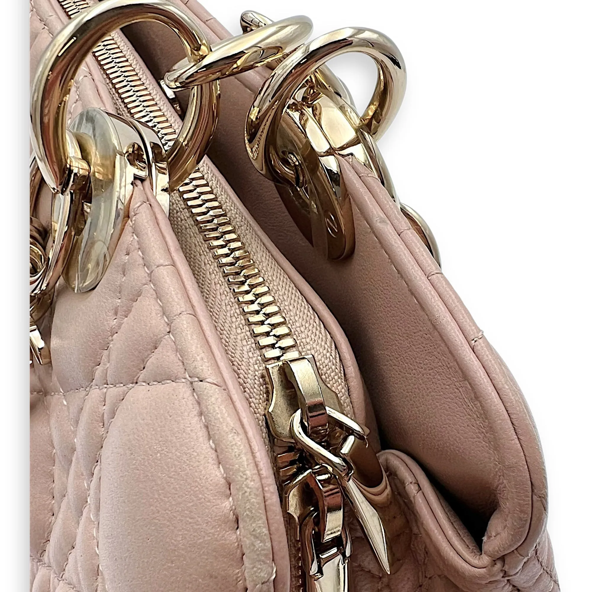 Cannage Tote Bag Beige in Lambskin, Gold hardware