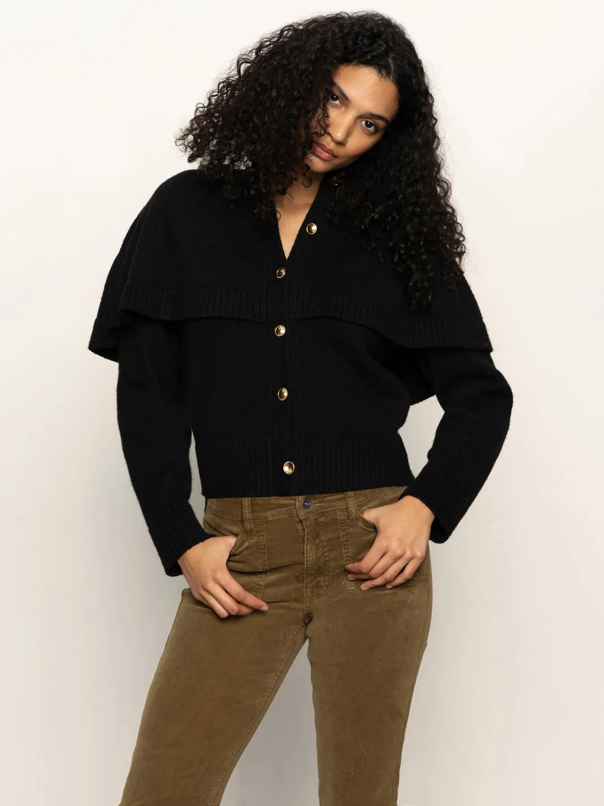 High Density Knit HiddenZipper Cape Cardi Black