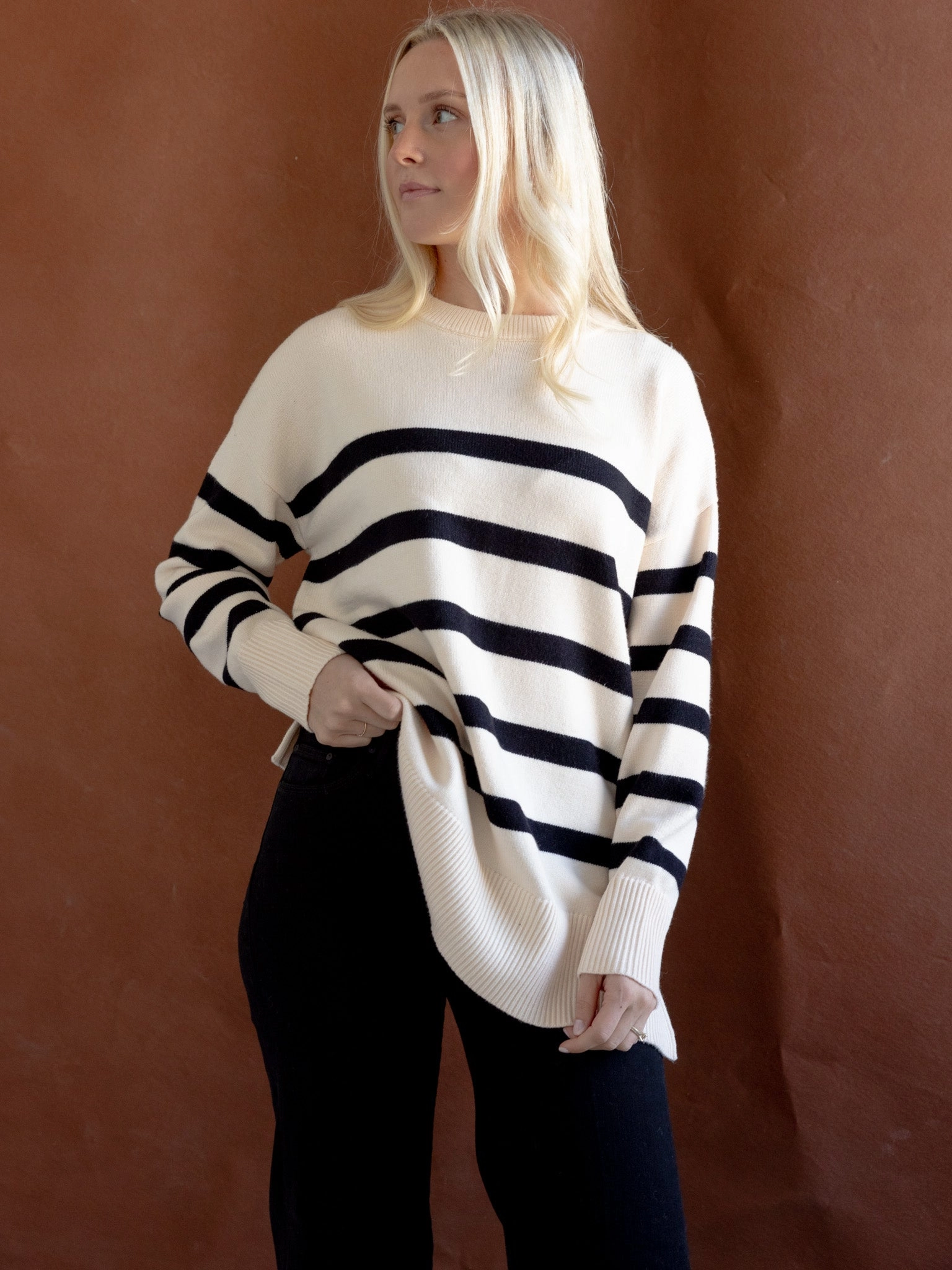 Fall Favorites Cape Stripe Knit Ivory