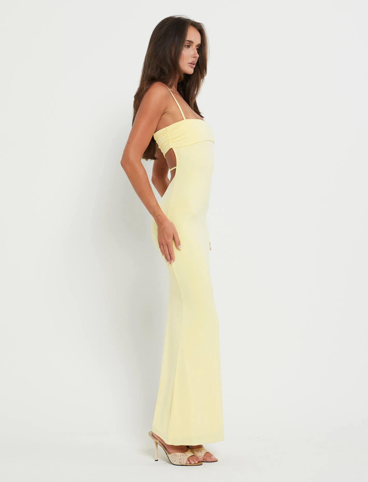 CARA DRESS - YELLOW : PASTEL CITRUS Sophisticated Fit Side Slit