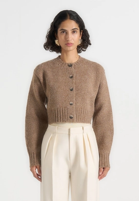 Caren - Brushed Wool Knit Cardigan - Beige Recycled Polyester Blend