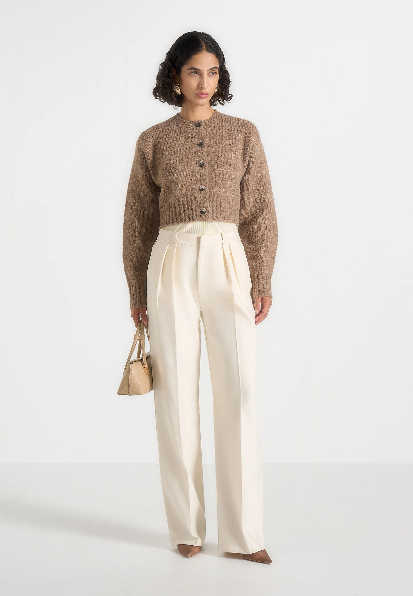 Comfortable Drape Caren - Brushed Wool Knit Cardigan - Beige