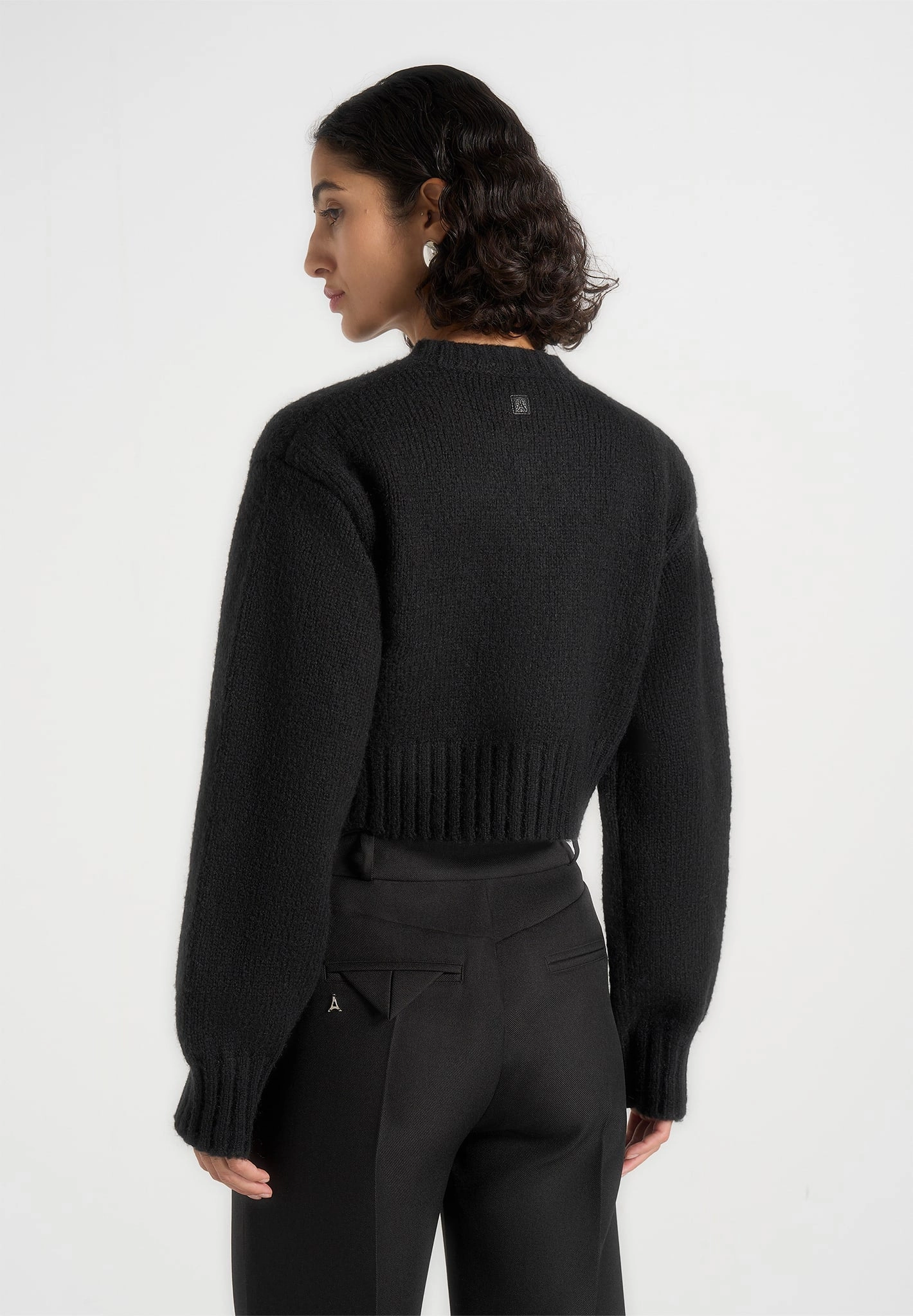 Eco Conscious Manufacturing Overlock Edge Finish Caren - Brushed Wool Knit Cardigan - Black