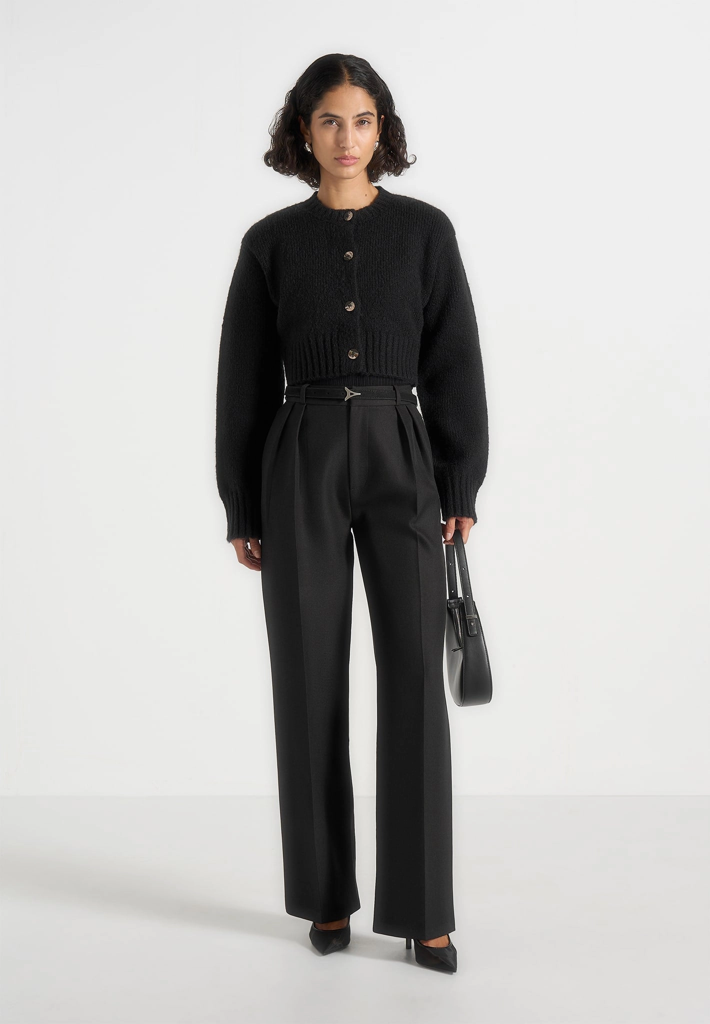 HighElastic Recovery Caren - Brushed Wool Knit Cardigan - Black