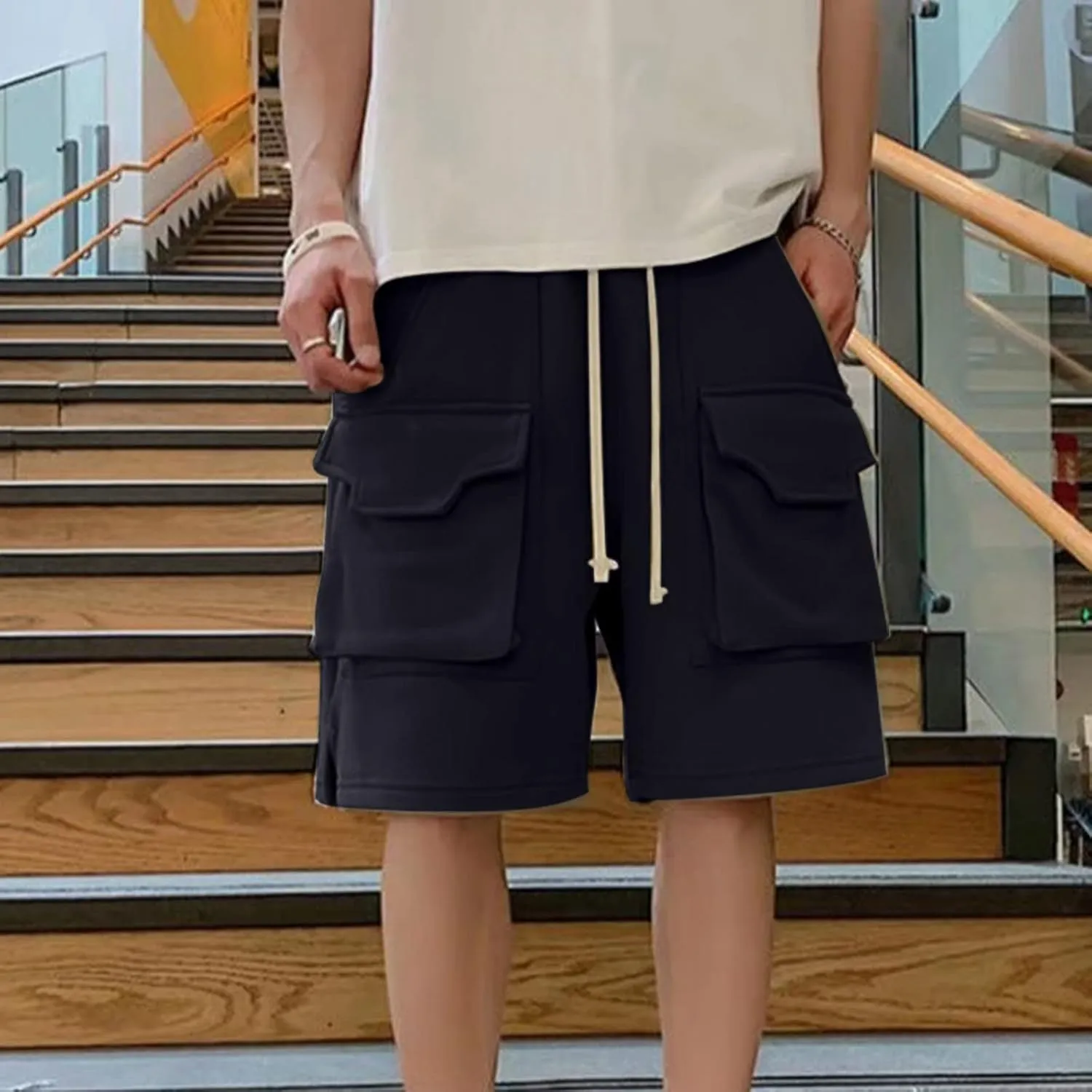 Cargo Shorts for Men Stretch Waist Casual Twill Cargo Shorts Cotton Drawstring Classic Stretch Hiking Tactical Shorts