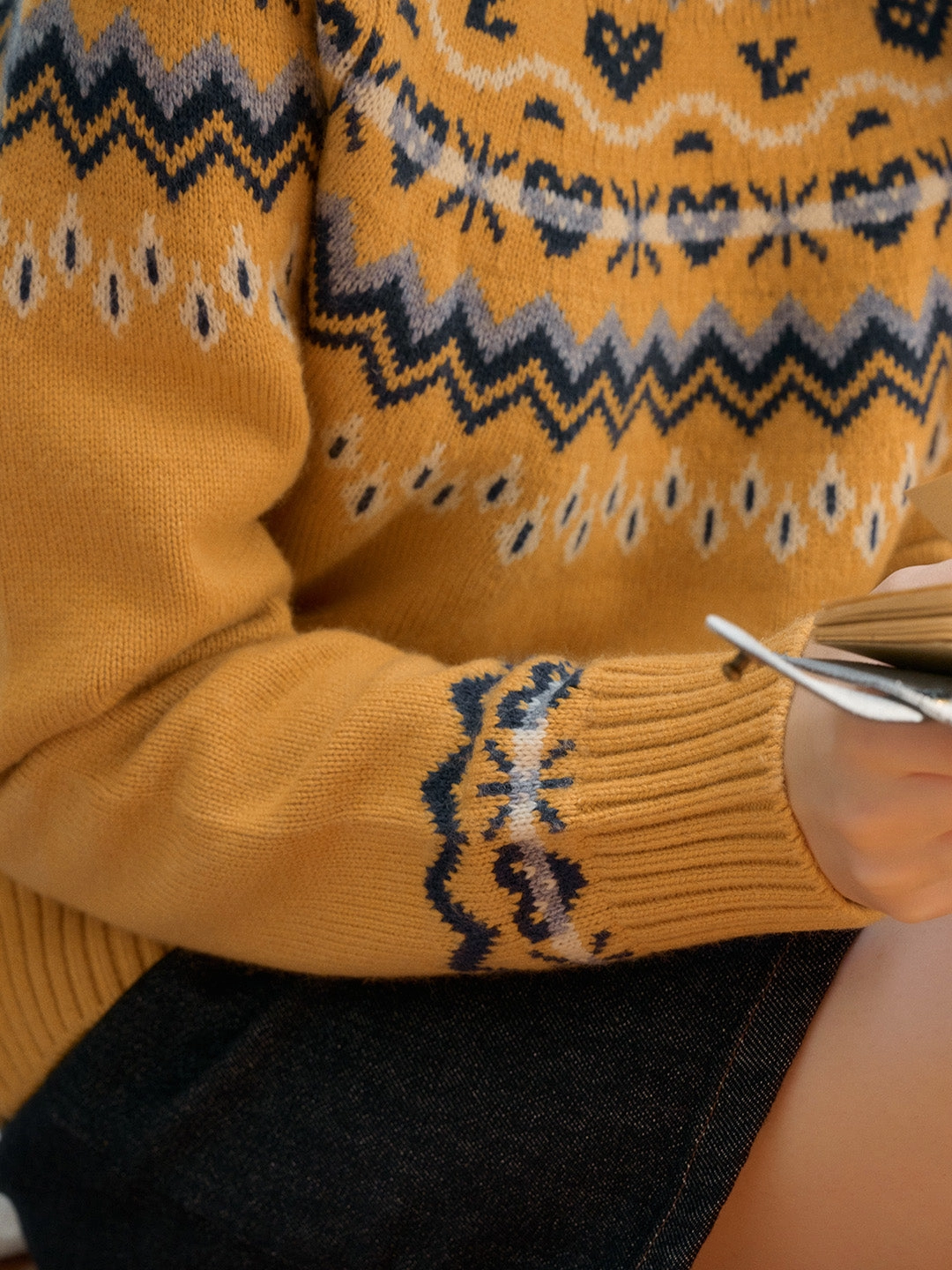 Drop Shoulder Cut Thermal Regulation Layer Carly Rib Crew Neck SR Exclusive Design Jacquard Fair Isle Sweater