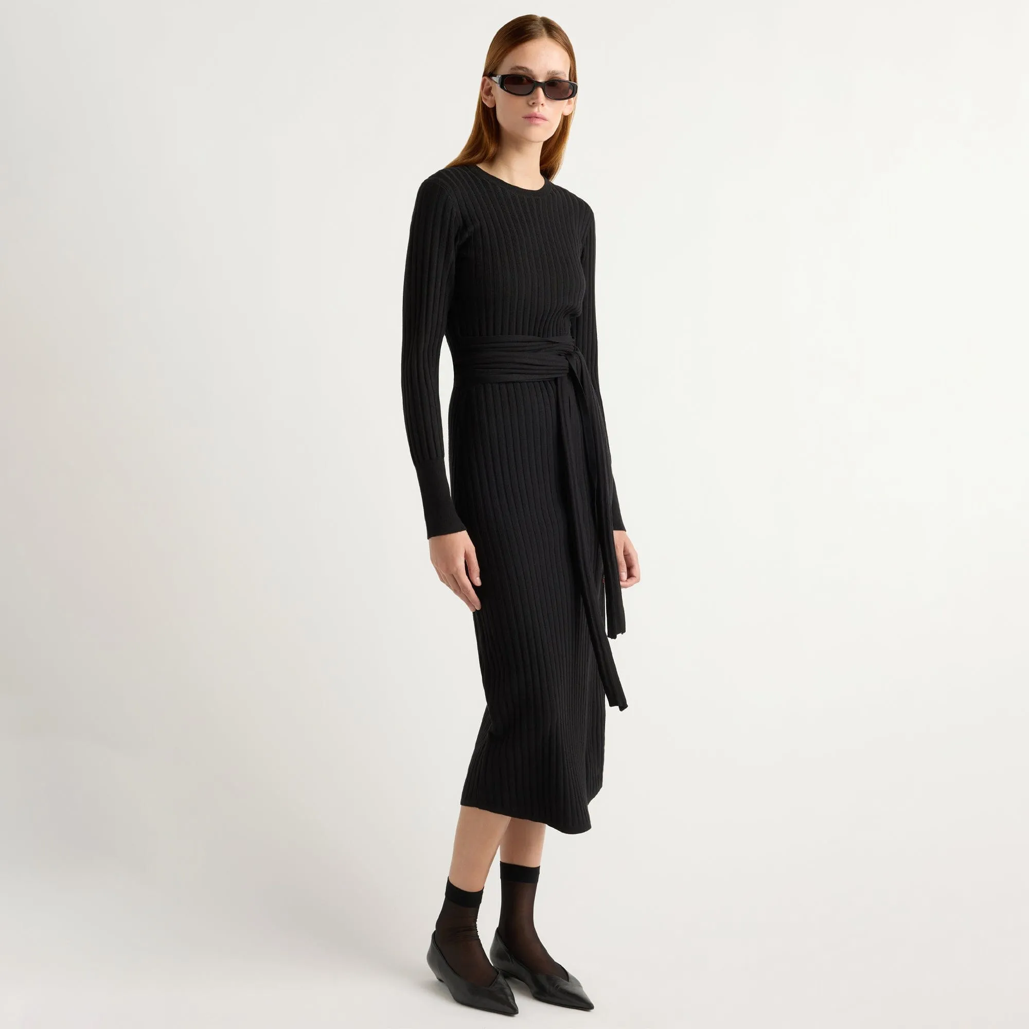 Carmen Tie-Front Ribbed Dress Polite Vibe