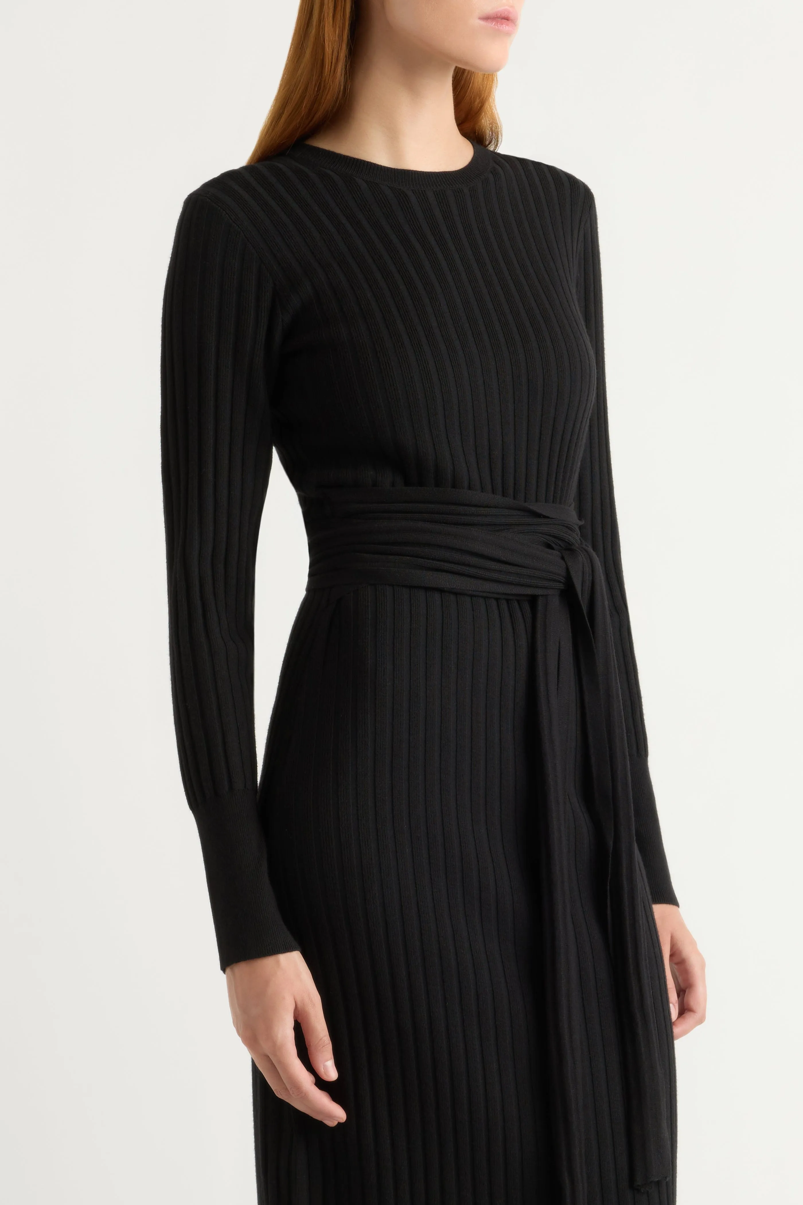 Square Neck Soft and Chic Carmen Tie-Front Ribbed Dress