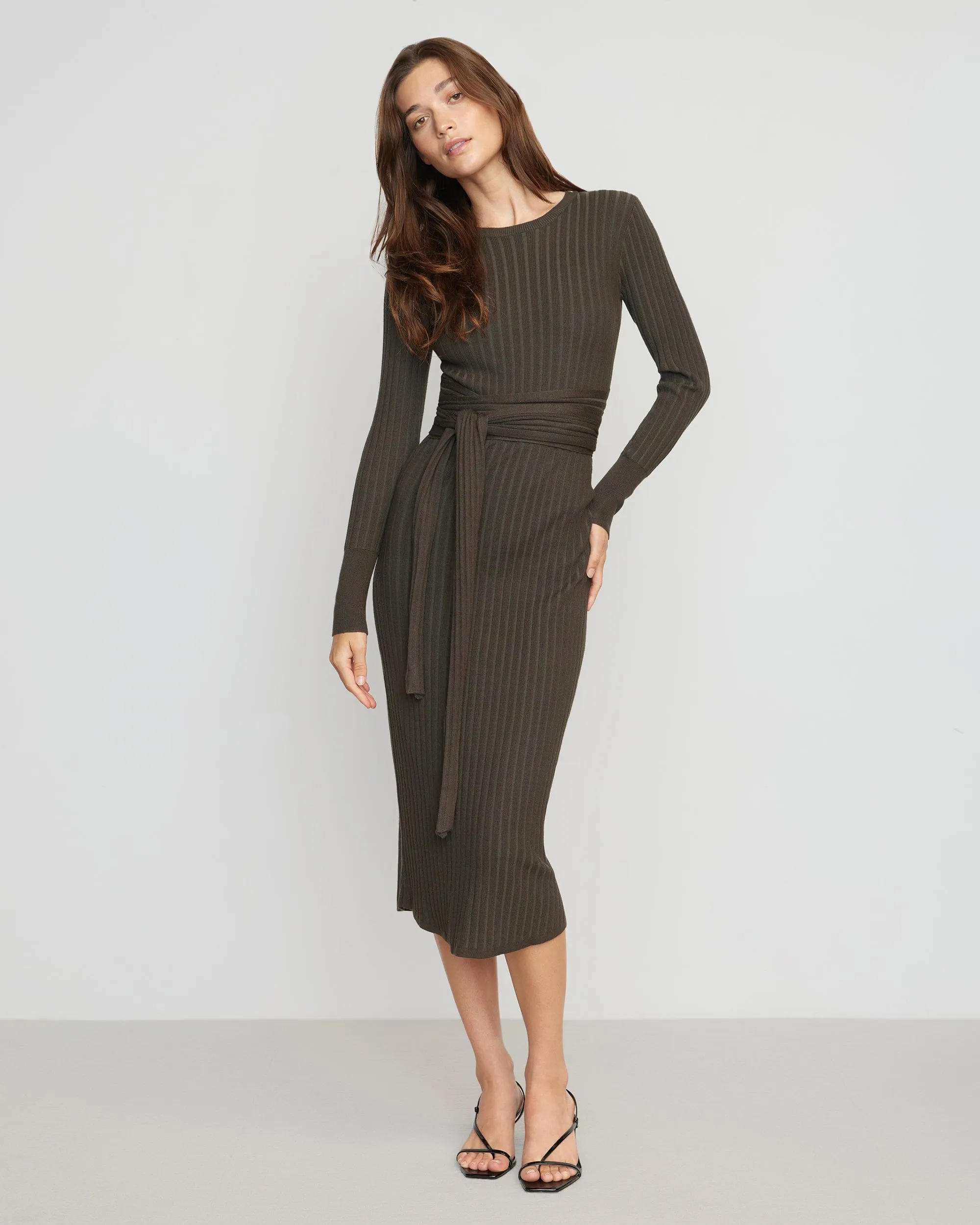 Carmen Tie-Front Ribbed Dress Applique-Detail Special-Occasion