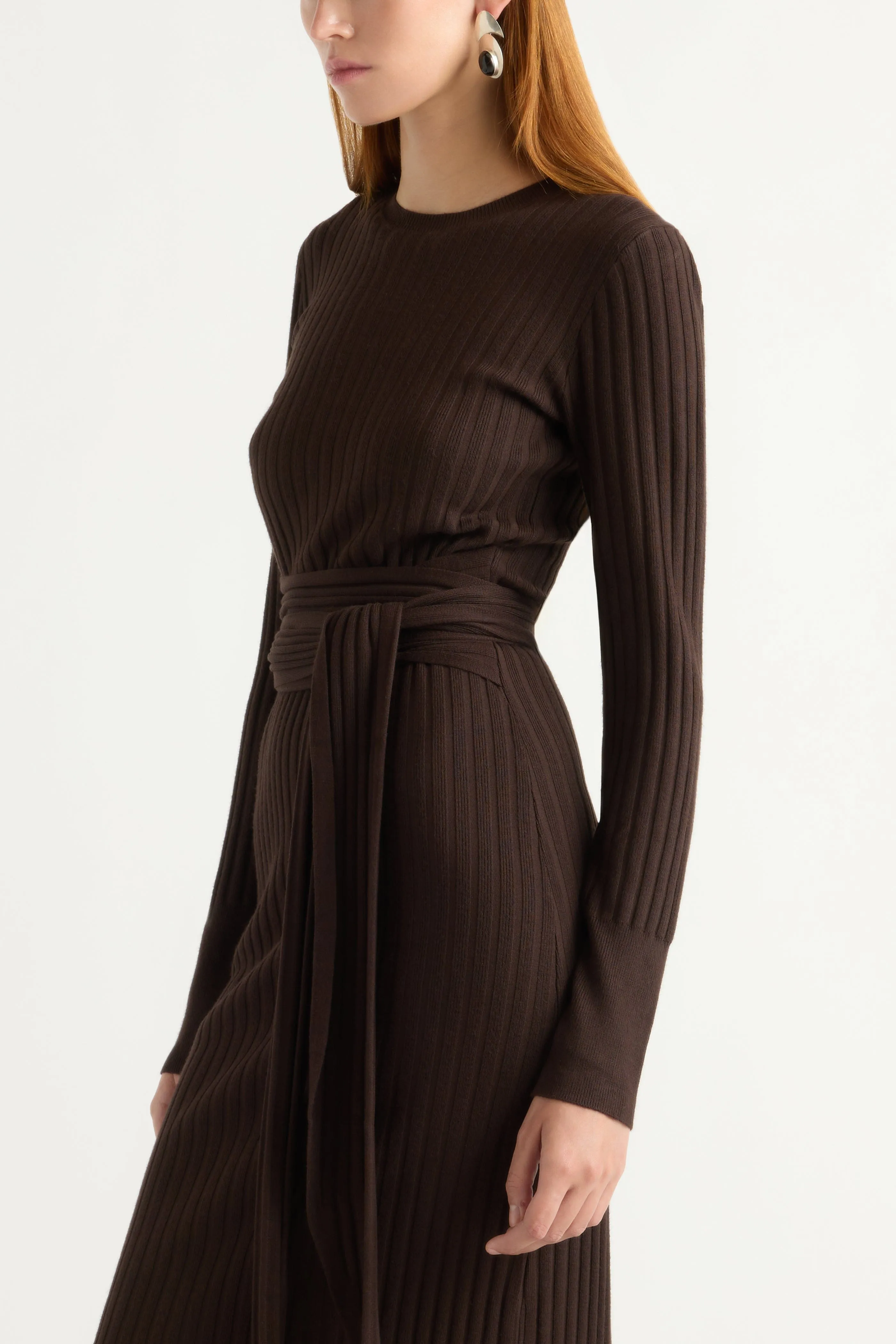 Flared-Hem Carmen Tie-Front Ribbed Dress