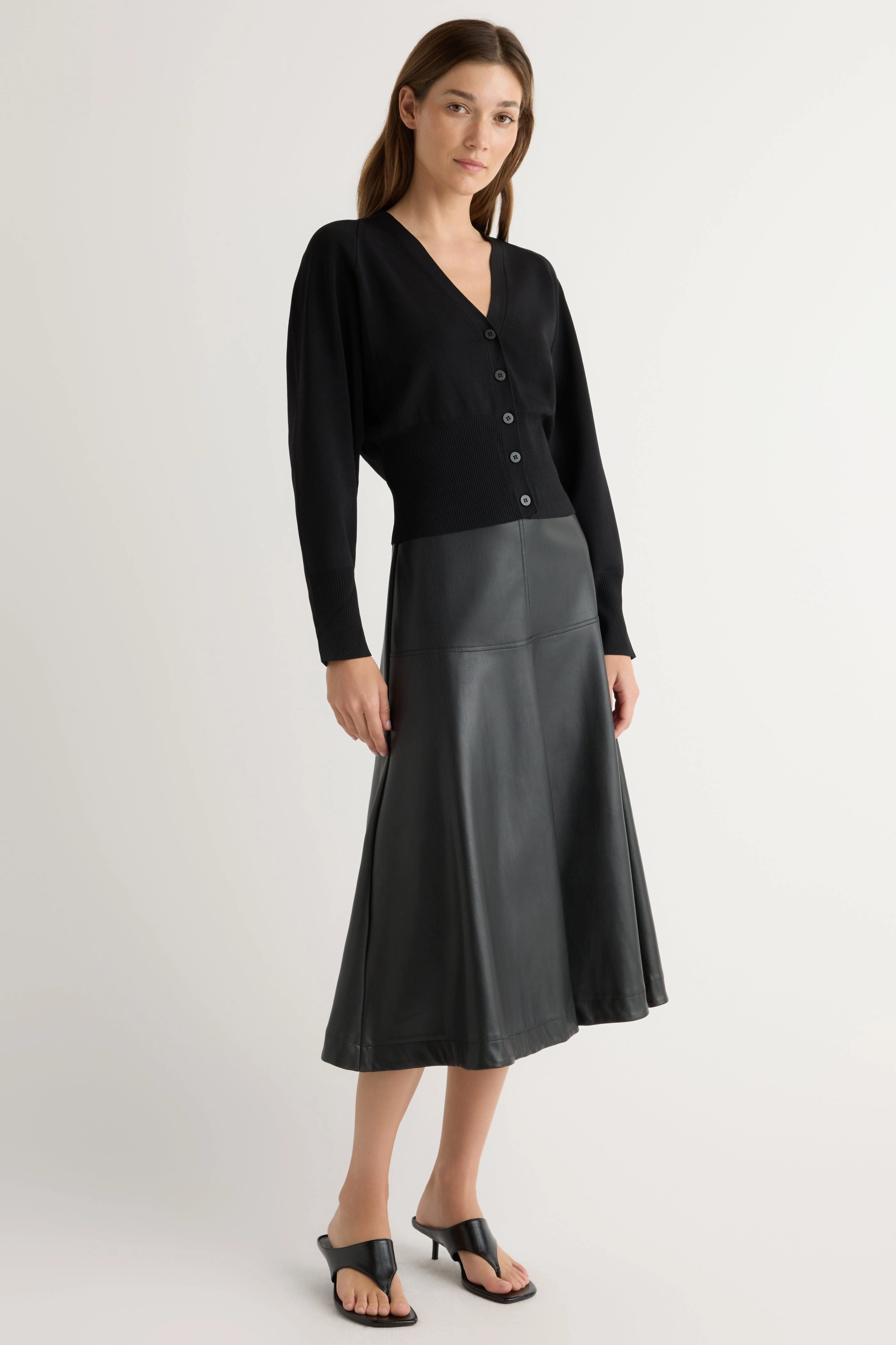 Carson Button-Front Cardigan Minimalist Fit V neck