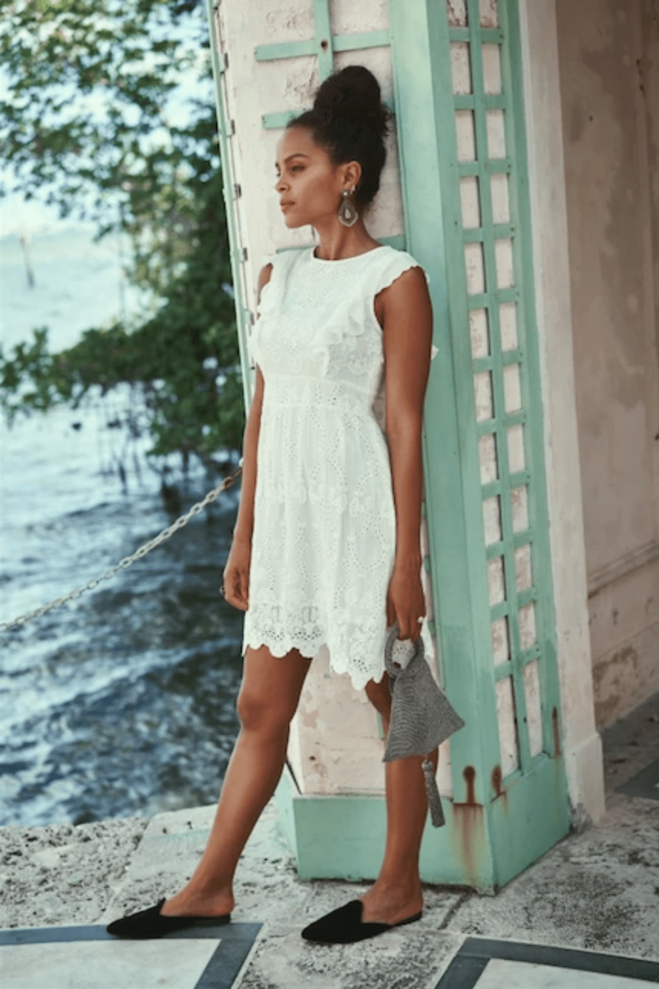 Classic knee-length dress CASTEL SHORT DRESS OFF WHITE