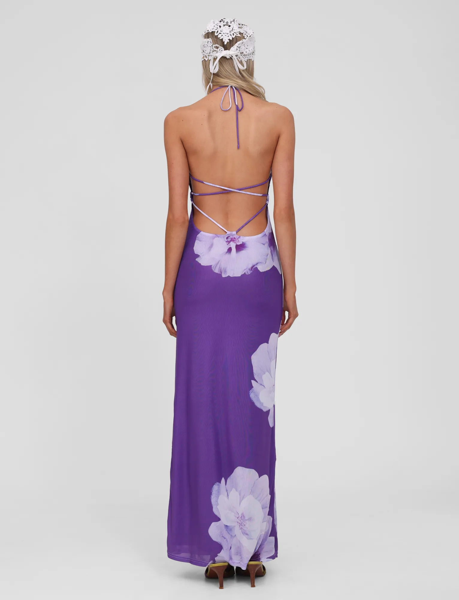 NOUR MESH MAXI DRESS - PURPLE MACRO FLORAL Smart Blend Outfit Core