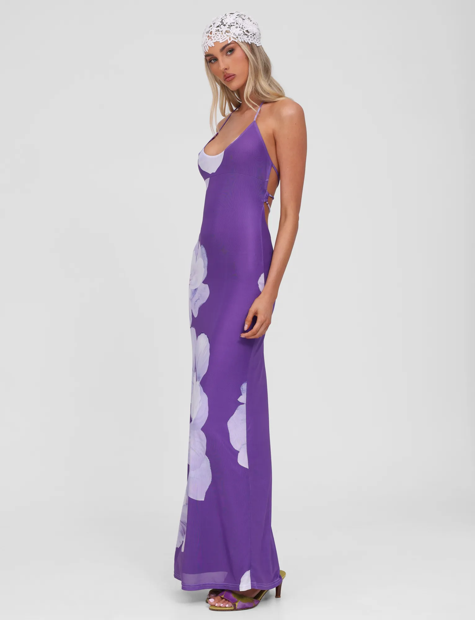 NOUR MESH MAXI DRESS - PURPLE MACRO FLORAL Calm Energy