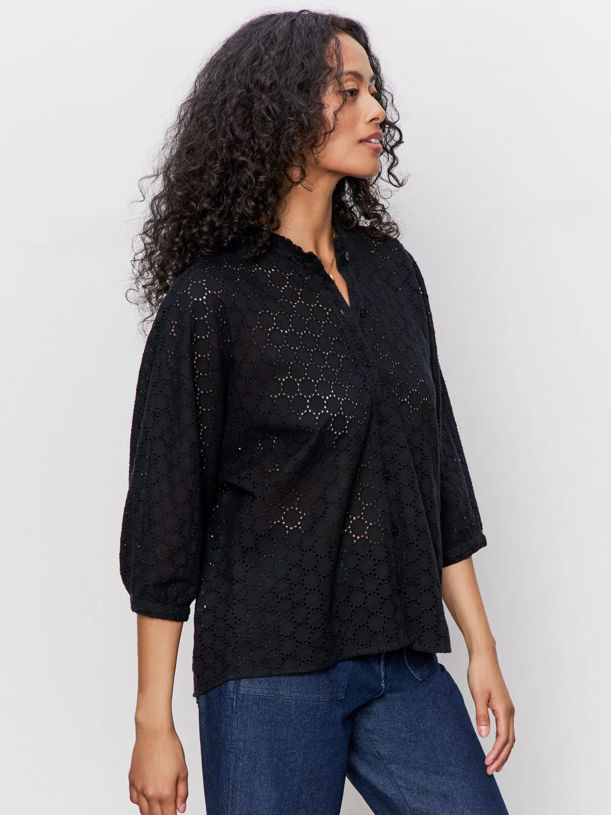 Petal Drop Blouse Black Seasonal Layering