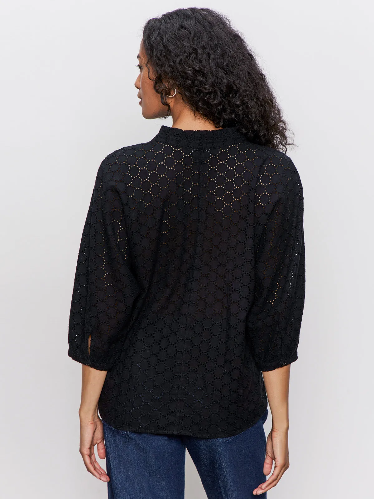 Cozy Comfort Subtle Embroidery Petal Drop Blouse Black