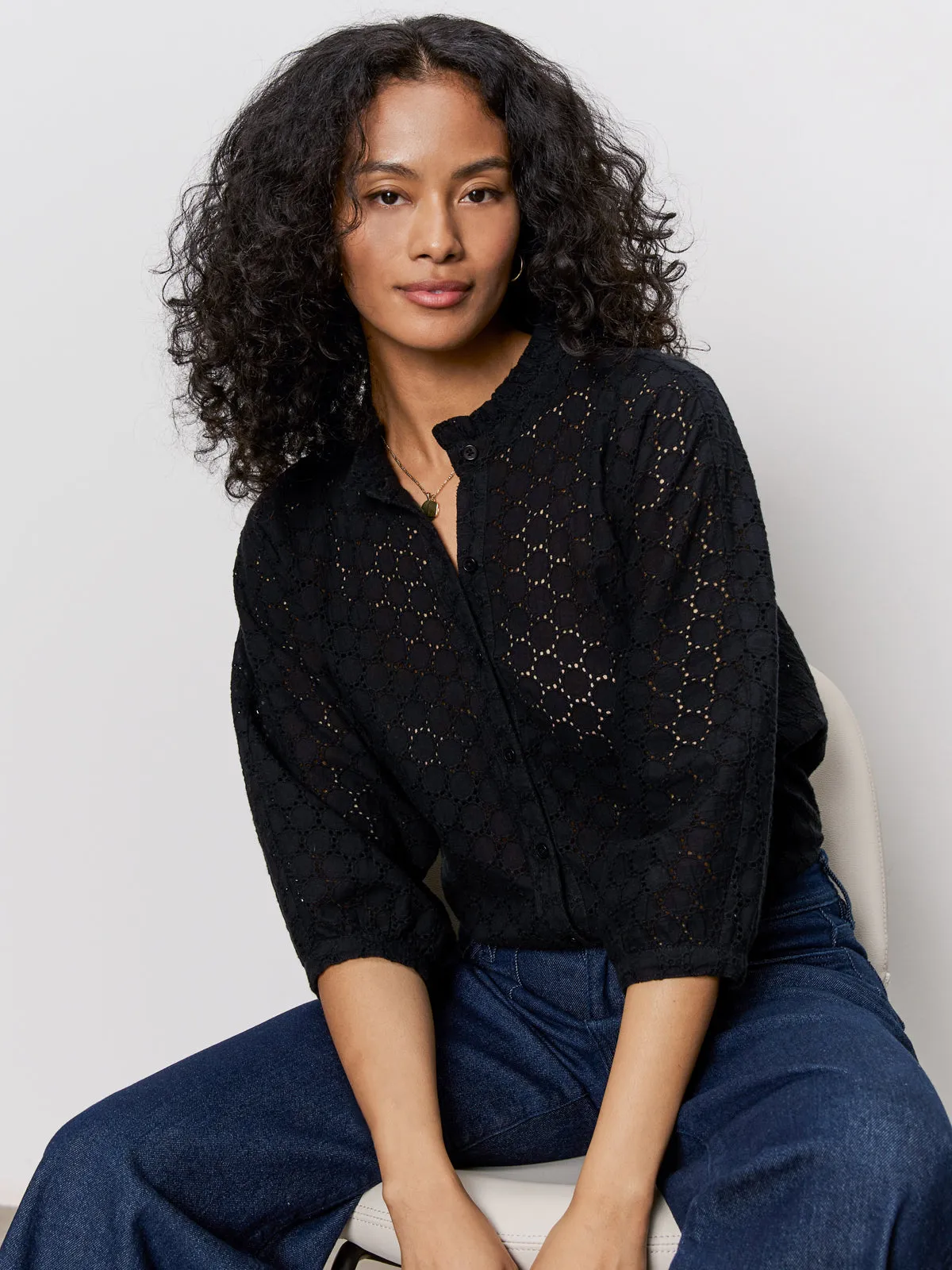 Petal Drop Blouse Black proper length Comfy Essentials Wear