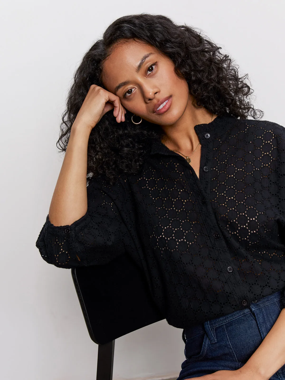 Petal Drop Blouse Black Spring Wear