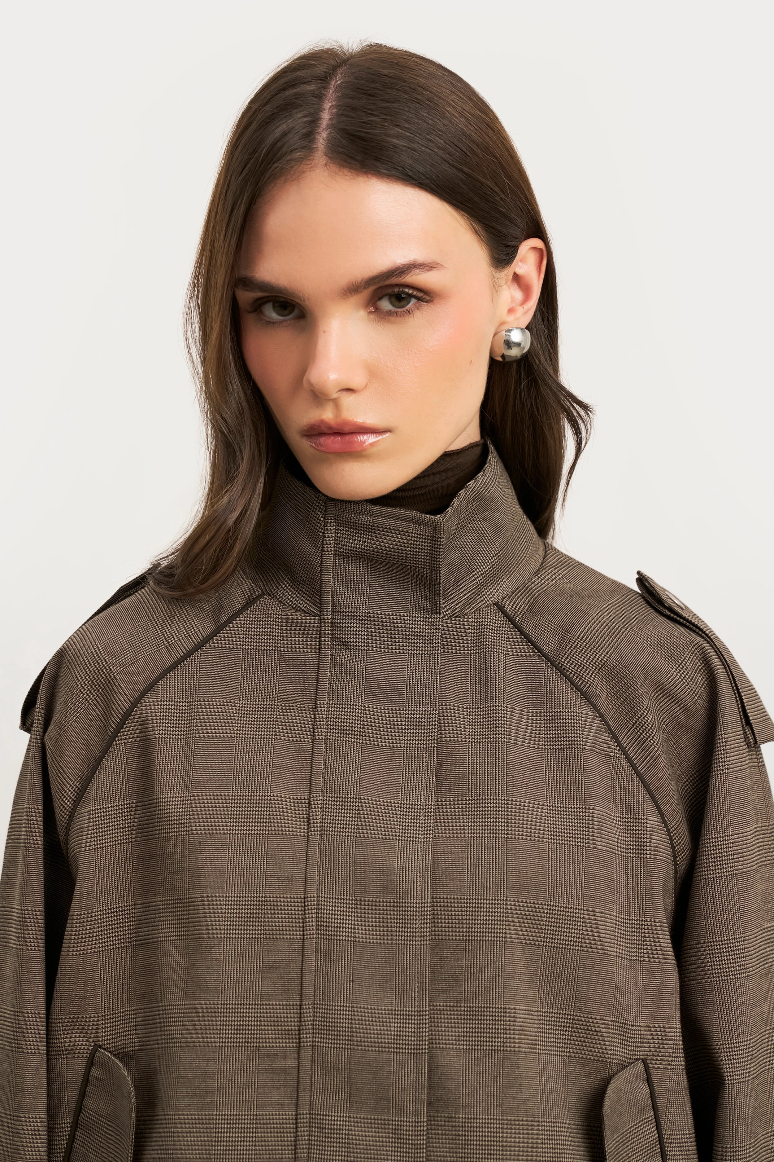 shrinkage Quick Dry Technology Relaxed High Collar Bomber Jacket - Carob Check