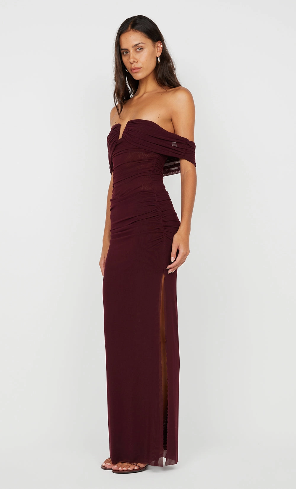 Edgy Look Nature Bloom POPPY GATHERED MAXI DRESS - PLUM
