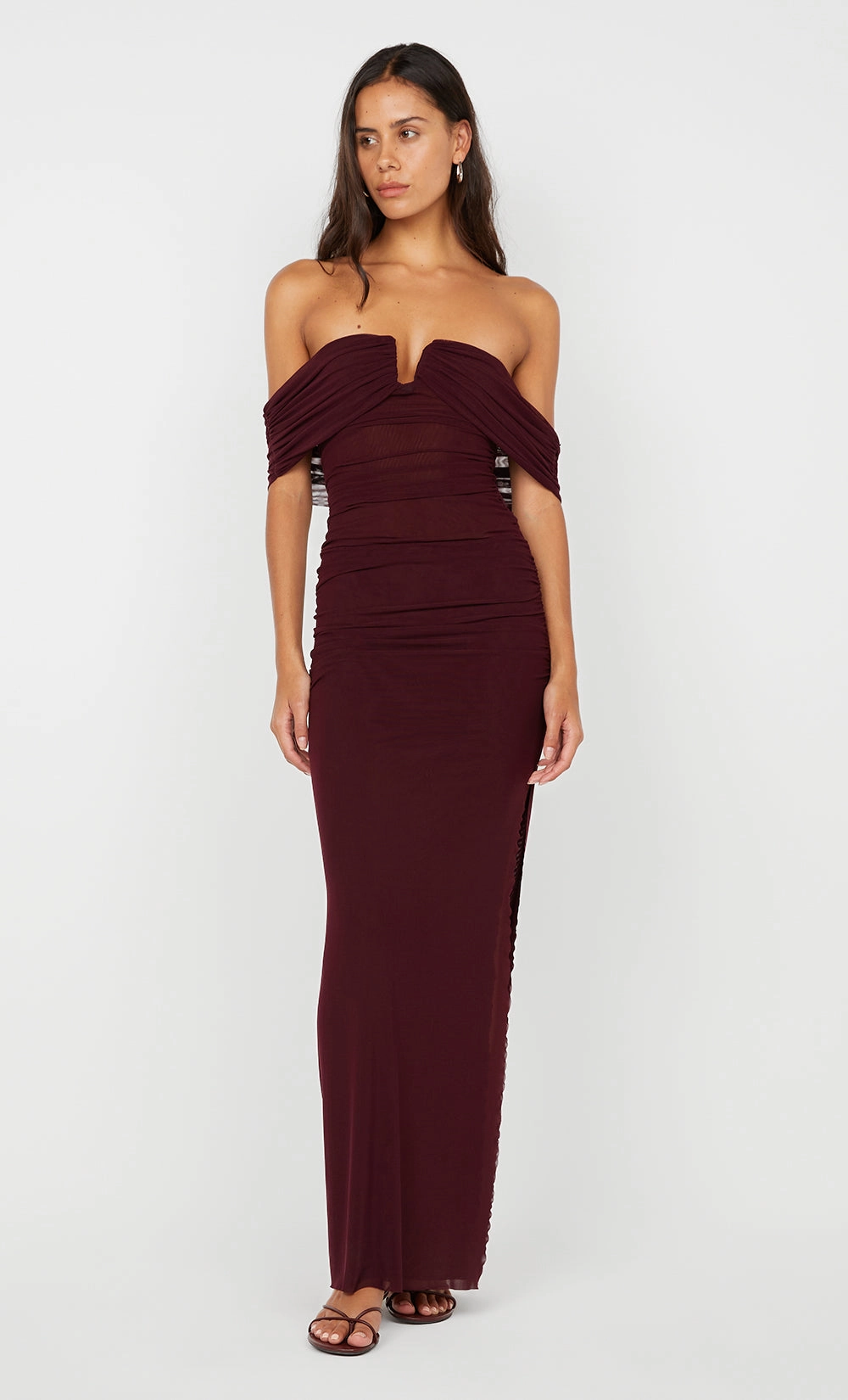 Soft-touch POPPY GATHERED MAXI DRESS - PLUM