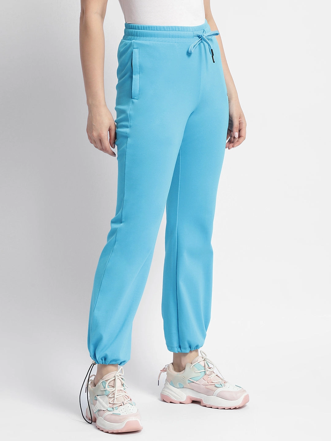 mSECRET Solid Blue Mid Rise Track Pants Breathable back panel Functional Layers
