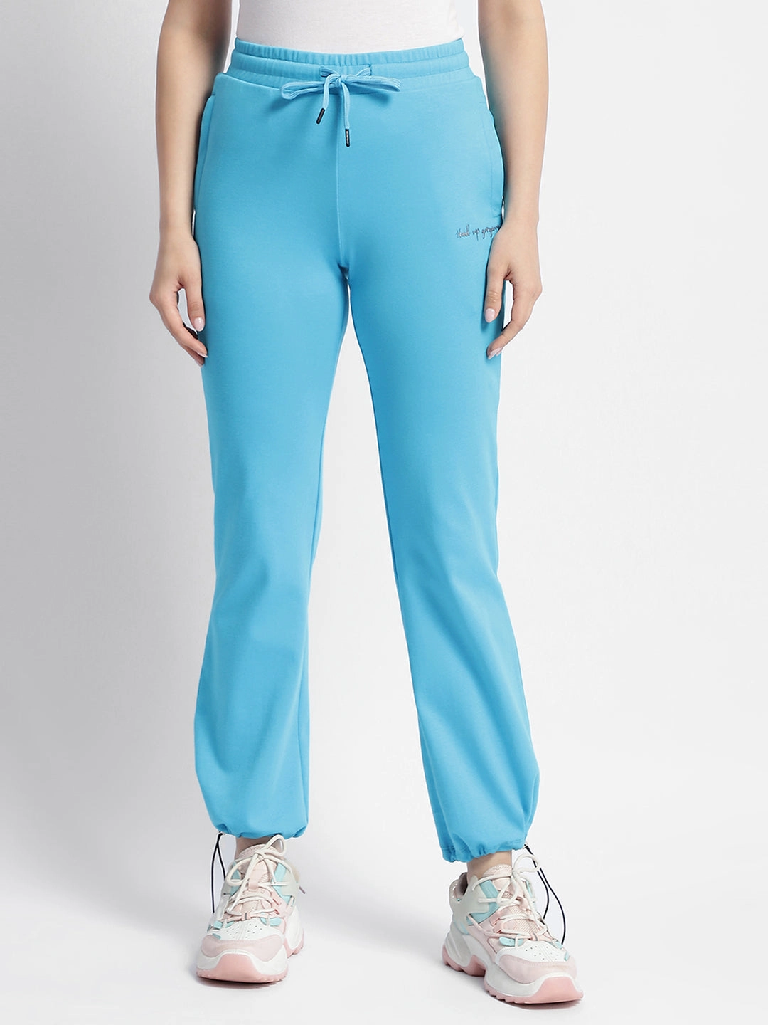 mSECRET Solid Blue Mid Rise Track Pants Slim wear Quick Dry Technology