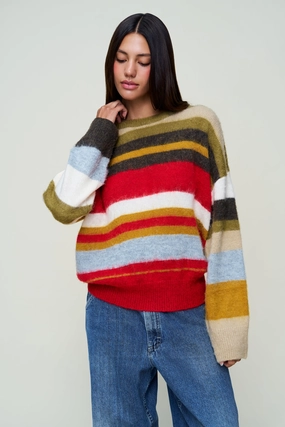 Autumn Fashion Chunky Cable Pattern Hawley Oversized Stripe Wool Jumper