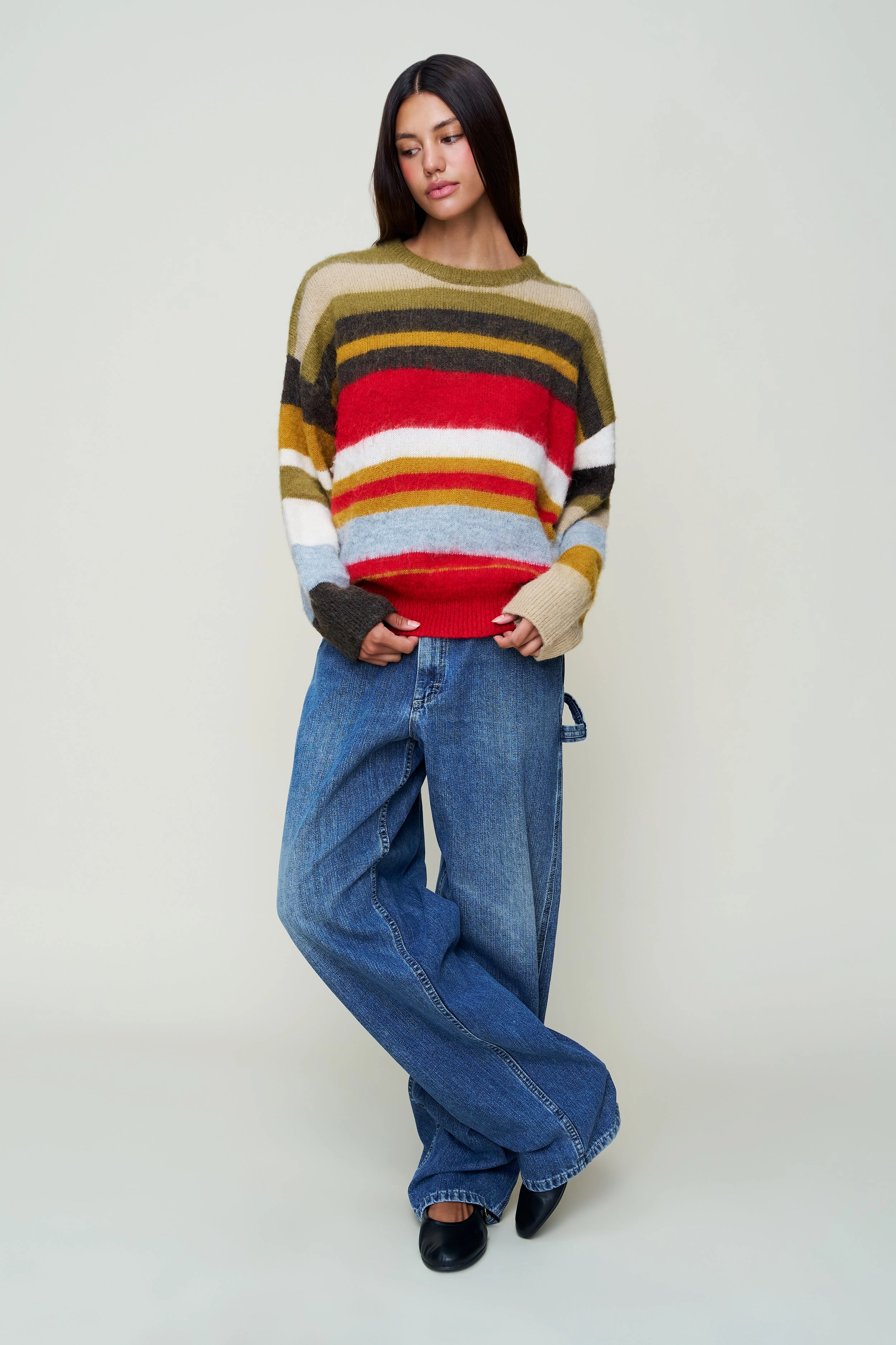 Flatlock Seam Construction Hawley Oversized Stripe Wool Jumper
