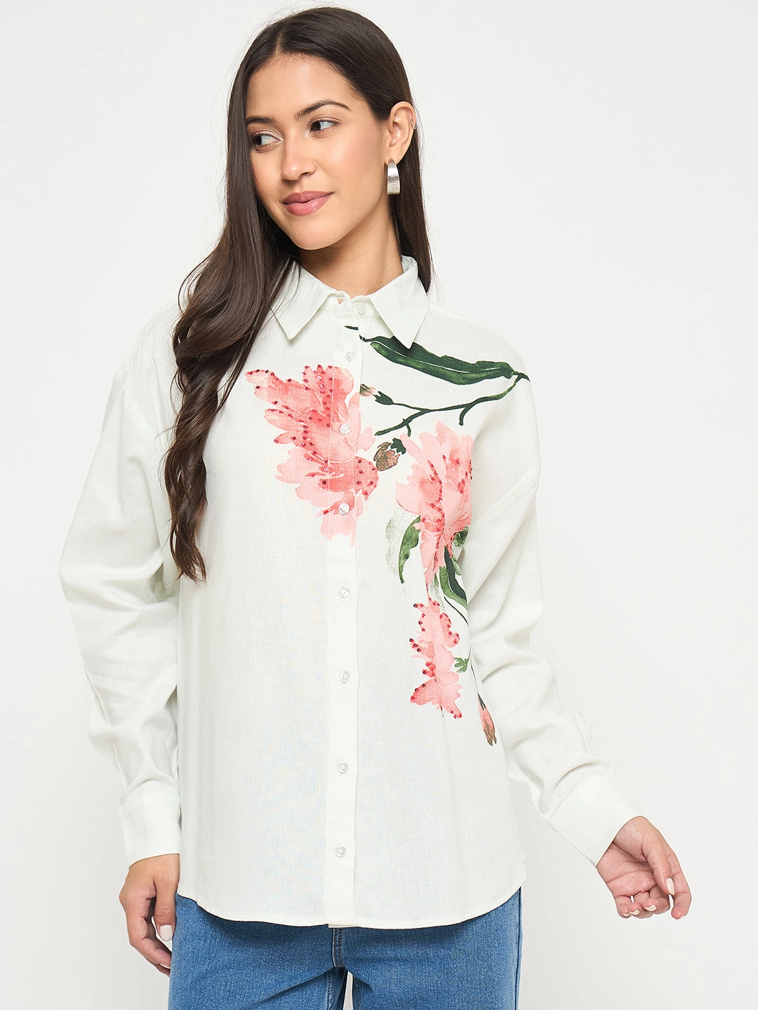 Summer Vibes Quick Dry Technology Madame Floral Print Light Green Viscose Blend Shirt