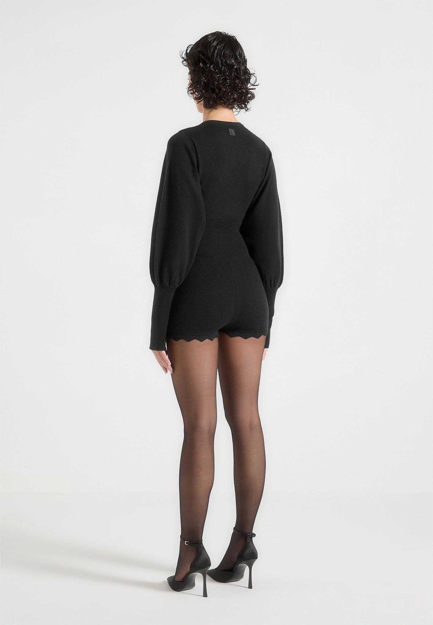 Street Ready Michele - Knitted Scallop Hem Playsuit - Black