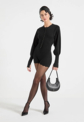 Street Warmth All-Day Use Michele - Knitted Scallop Hem Playsuit - Black