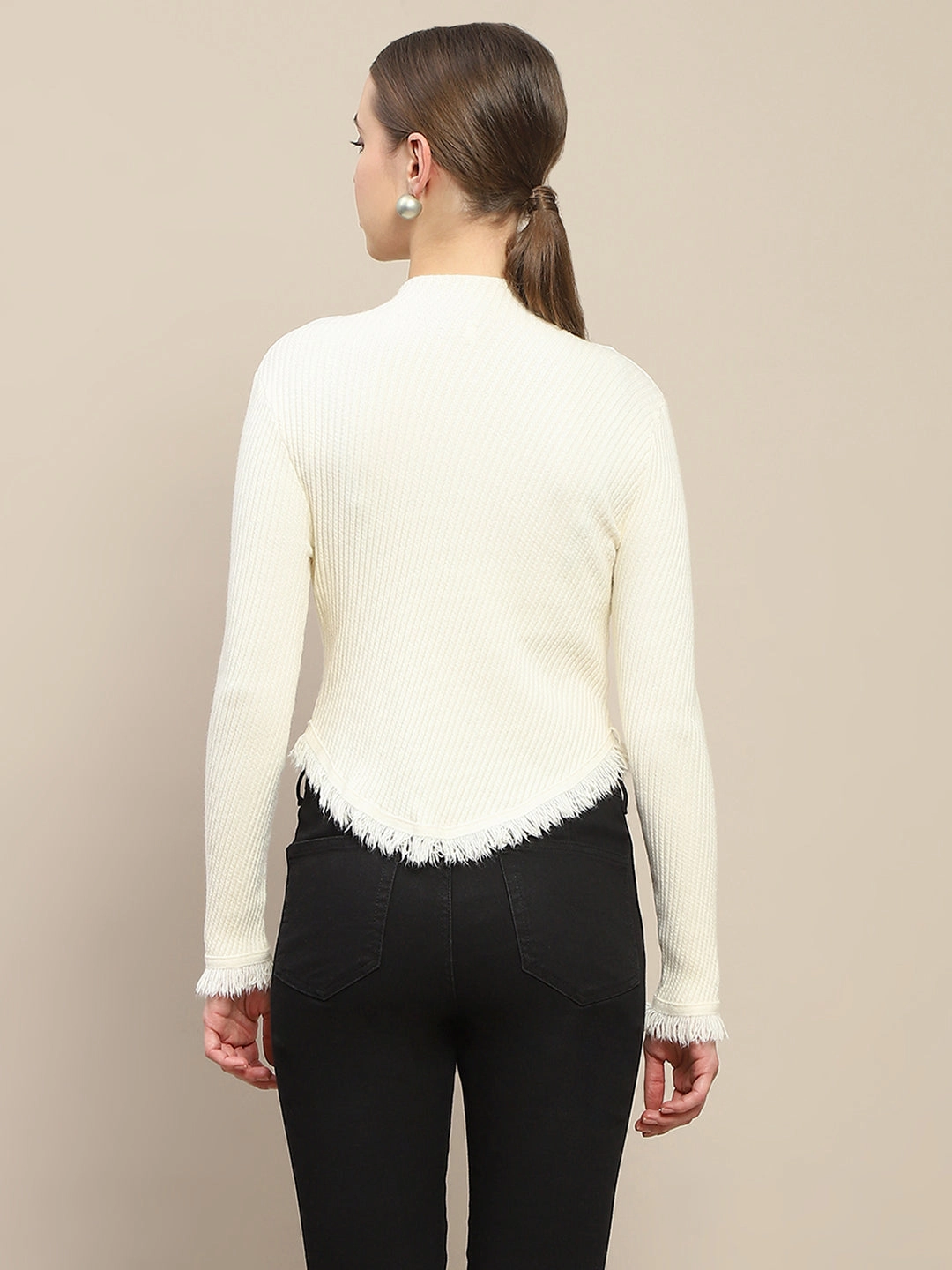 Madame Fur Cuffs and Hem Beige Sweater Chilly Day Essentials