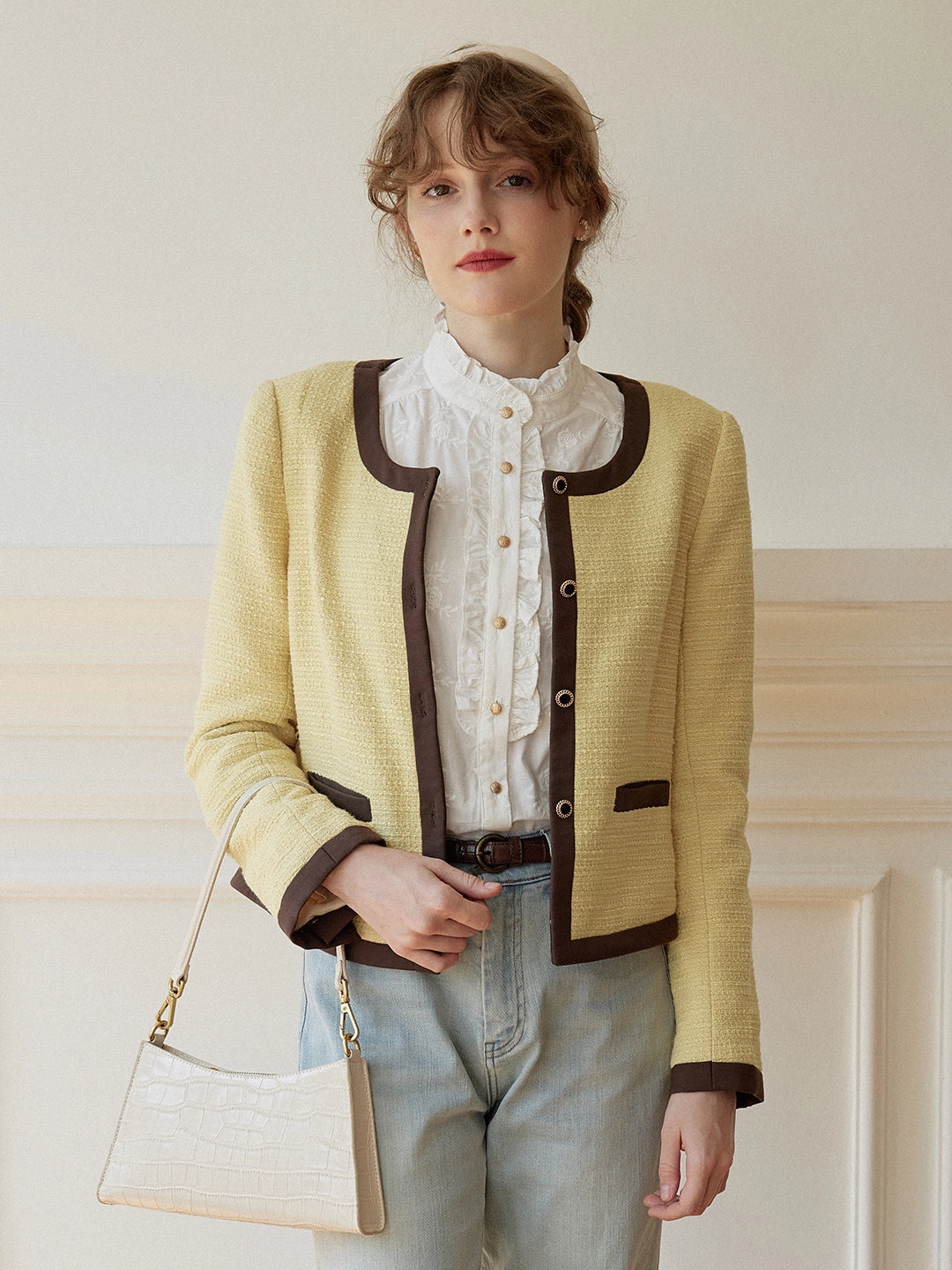 Lightweight Stretch Fabric Catherine Yellow Tweed Jacket