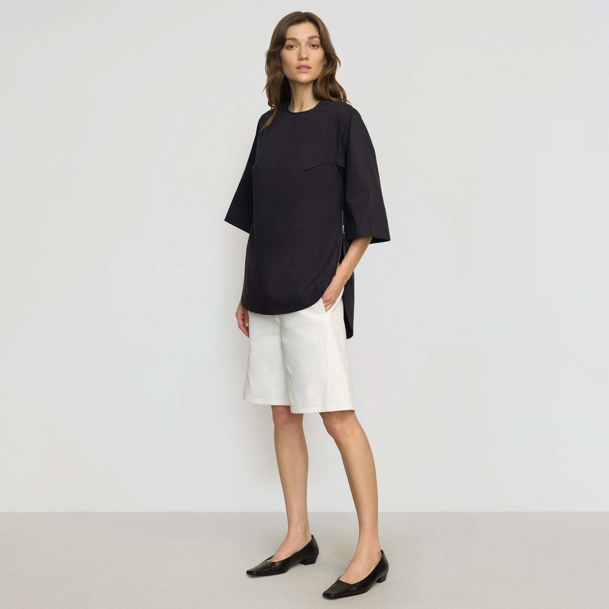 Durable Reinforced Elbow Patches NoSlipGripperBand Catie Side-Zip Oversized Tulip-Hem Top