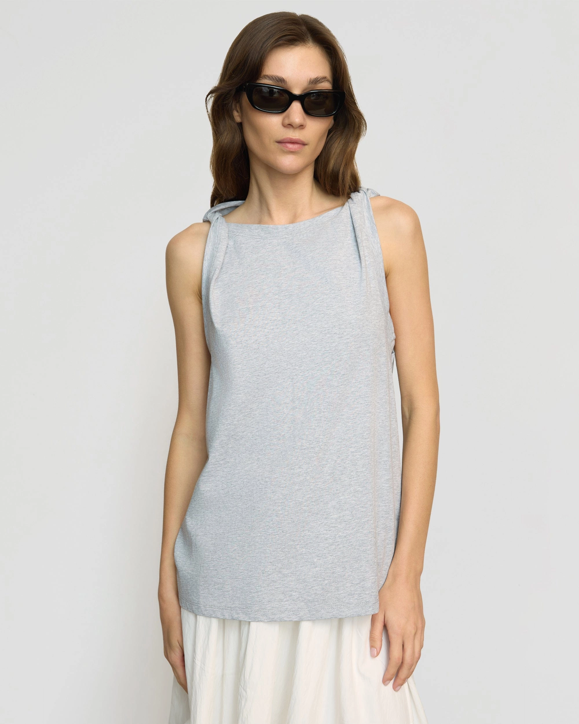 MultiDirectionalStretch Casual Sweater Catrina Twist-Shoulder Sleeveless Tee