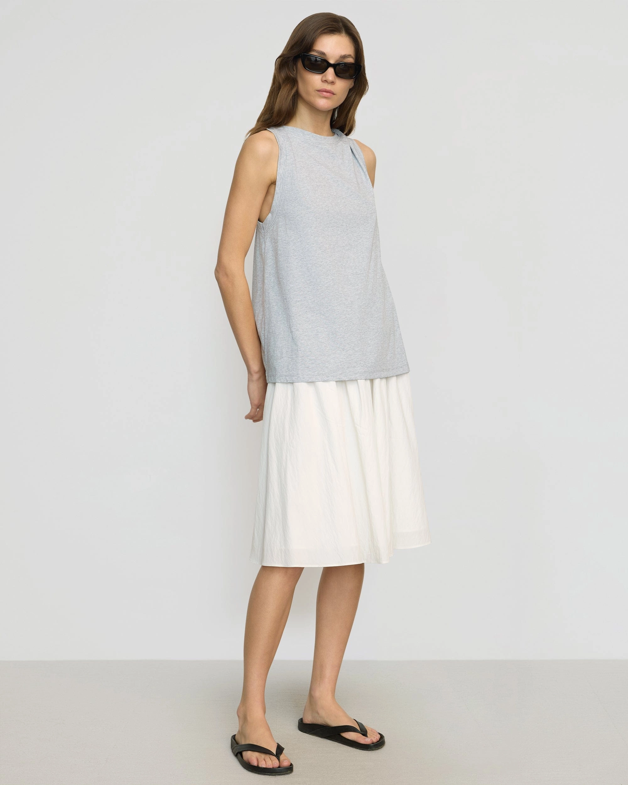 Ribbed Hem Finish Tactile Soft Texture Catrina Twist-Shoulder Sleeveless Tee